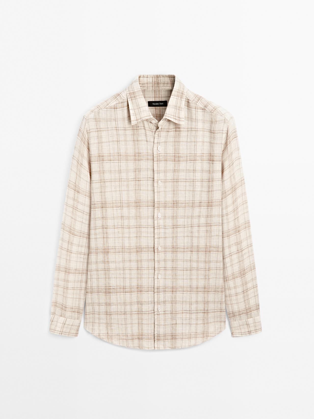 Massimo Dutti - Herre - Ternet, Regular Fit Skjorte - Brun - L