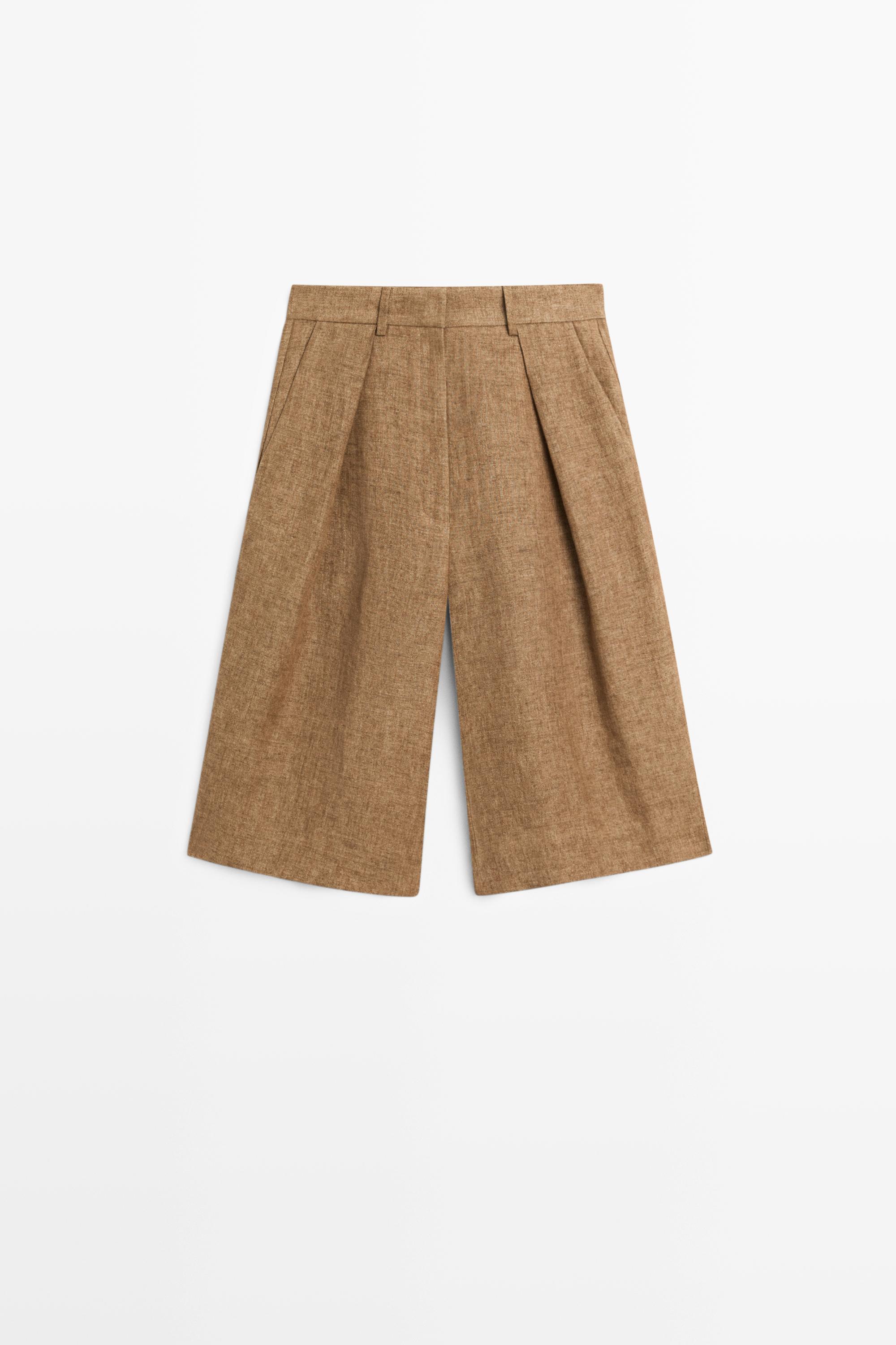 Melange linen suit Bermuda shorts — CAMEL