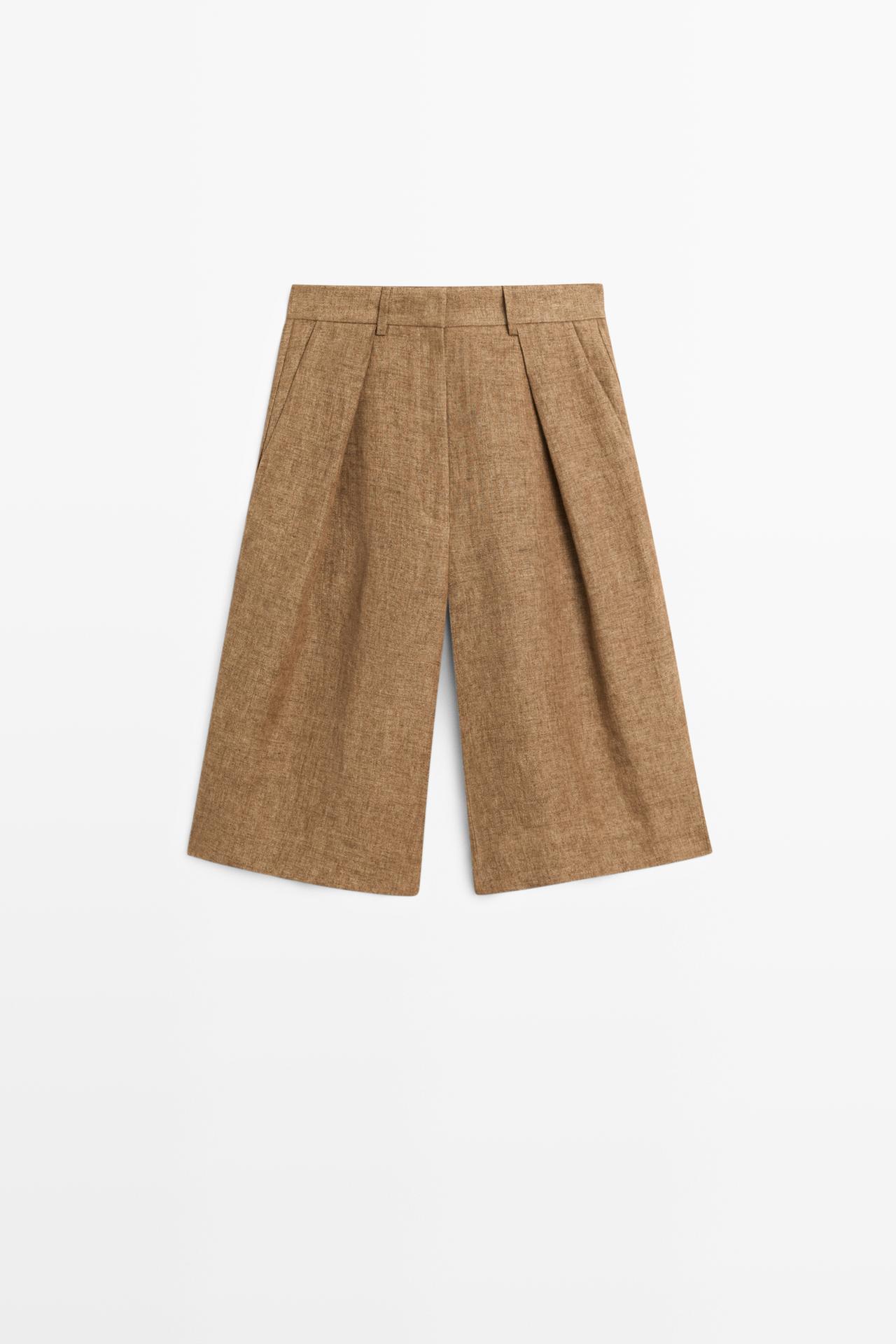 Massimo Dutti - Dames - Melange Linnen Kostuumbermuda - Kameel - 34