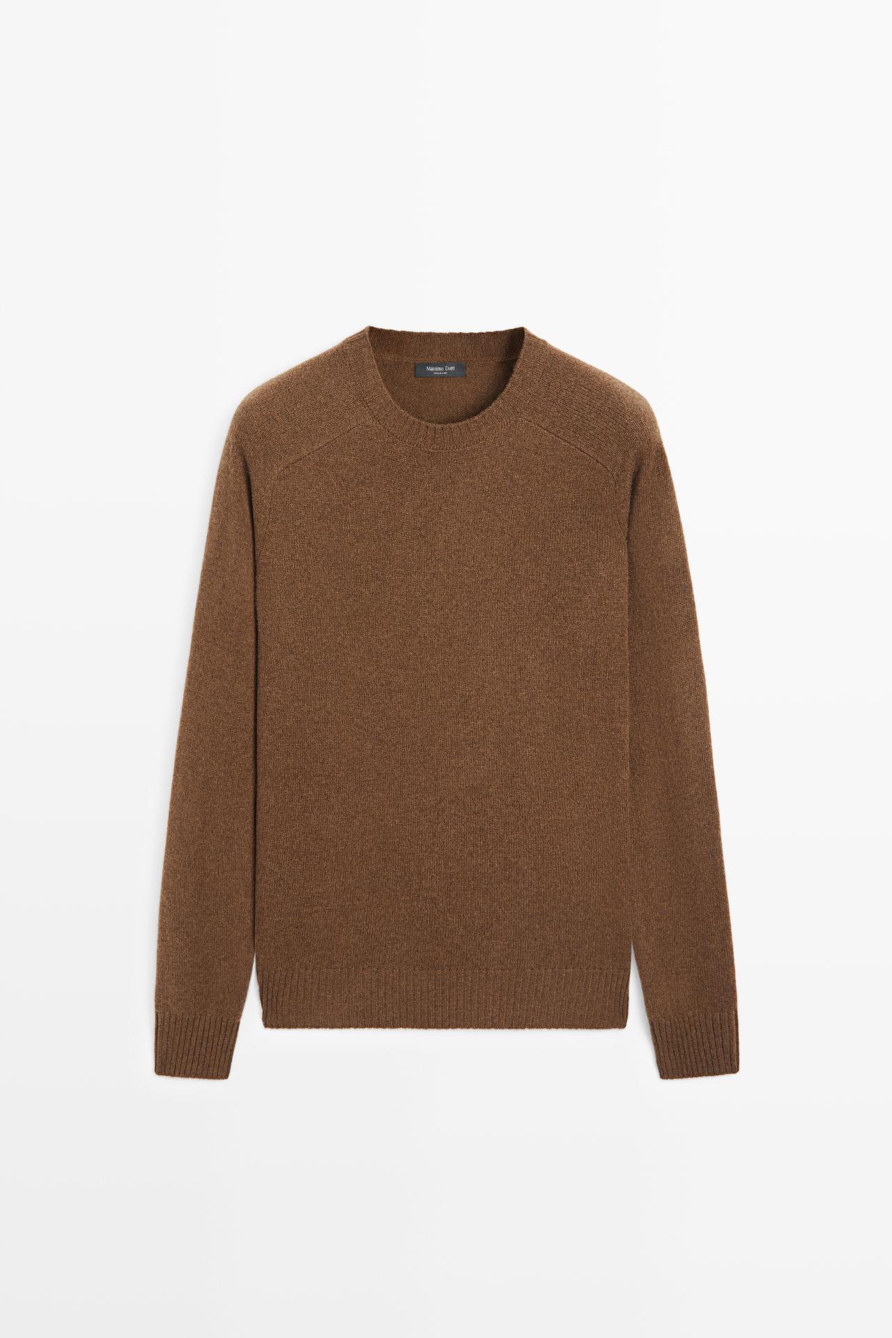 Wool-blend knit sweater with round neck — Wine Red