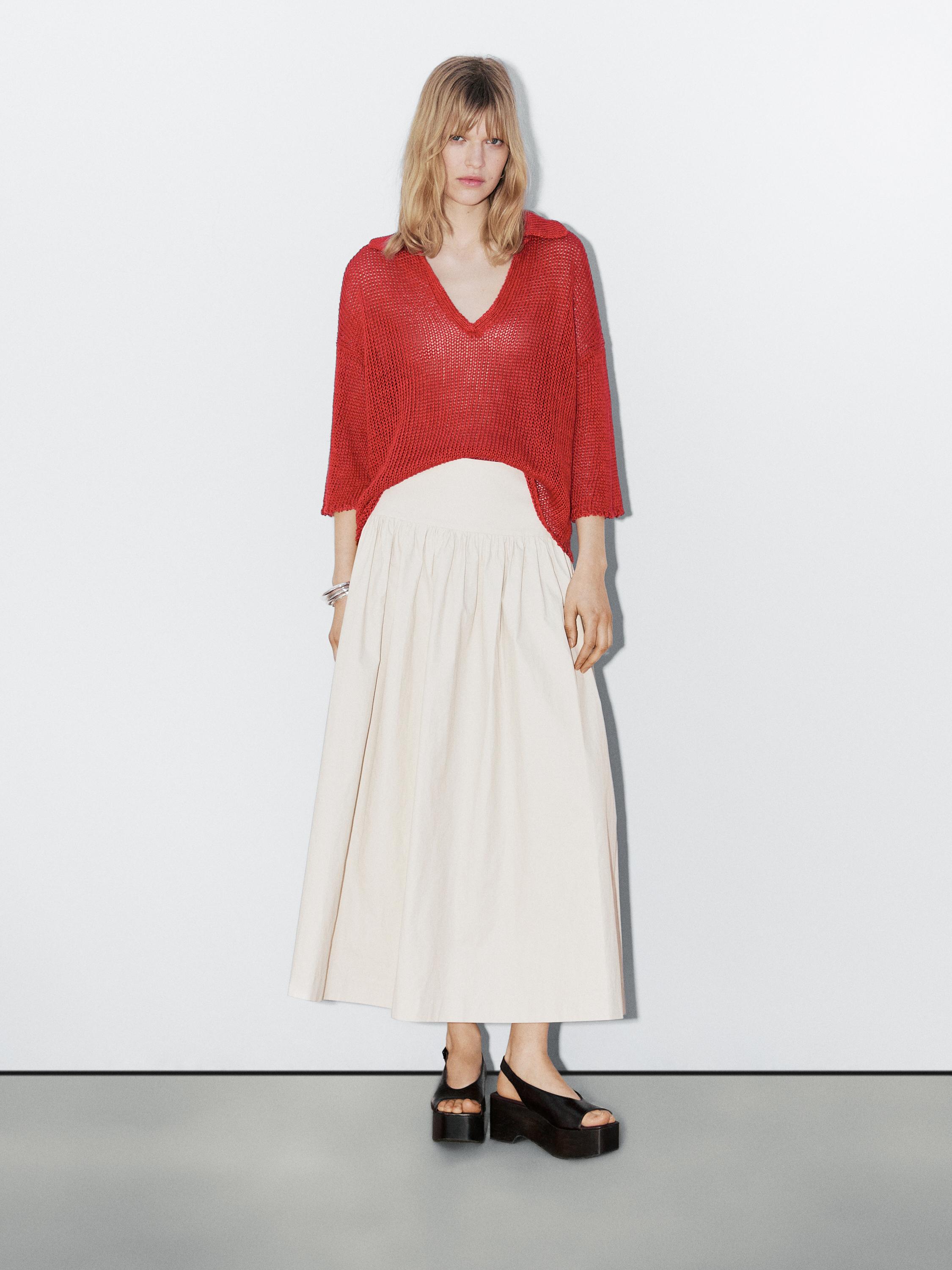 Cutwork sweater with polo collar - STUDIO