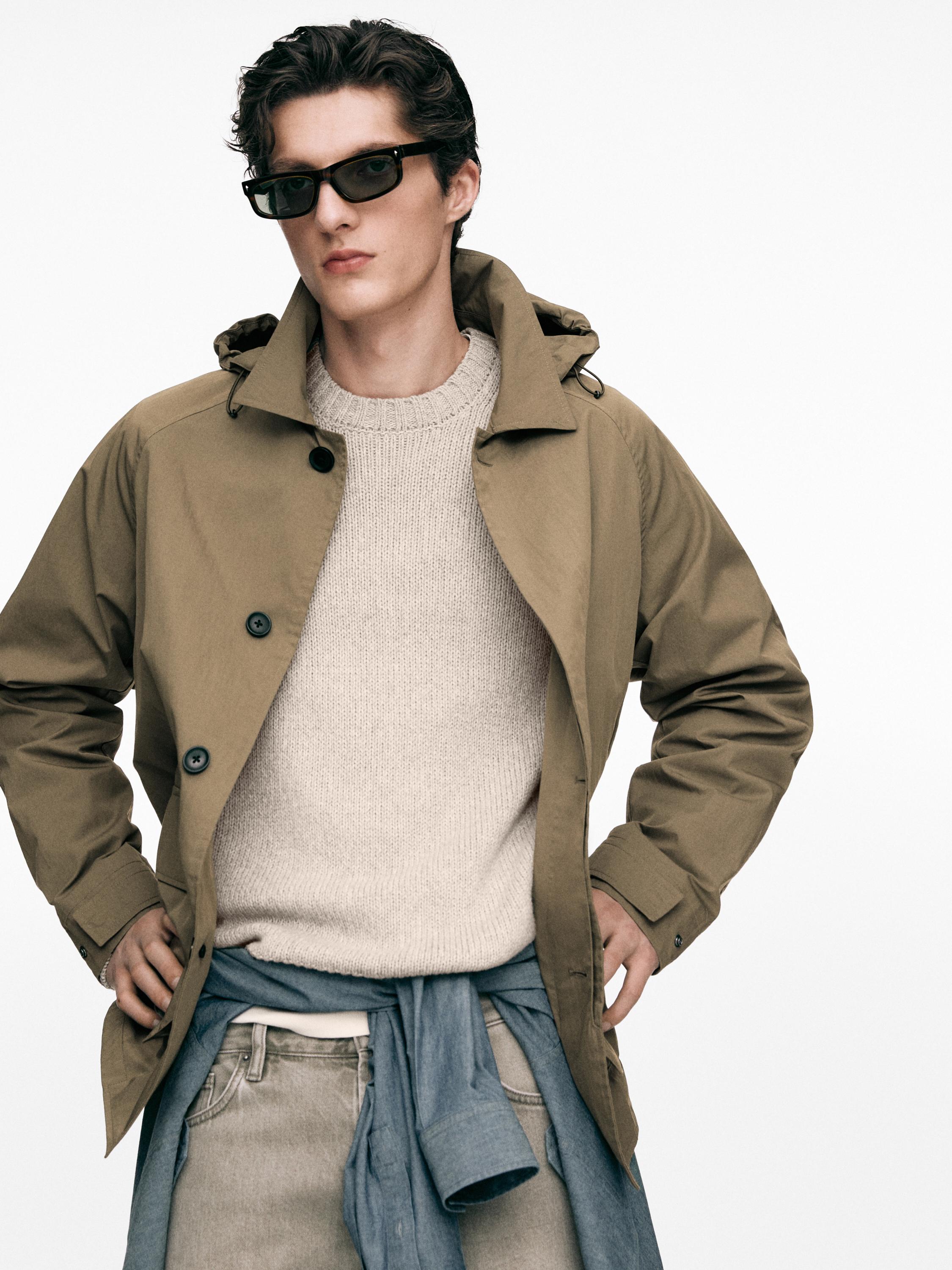 Cotton blend parka with pockets — BEIGE