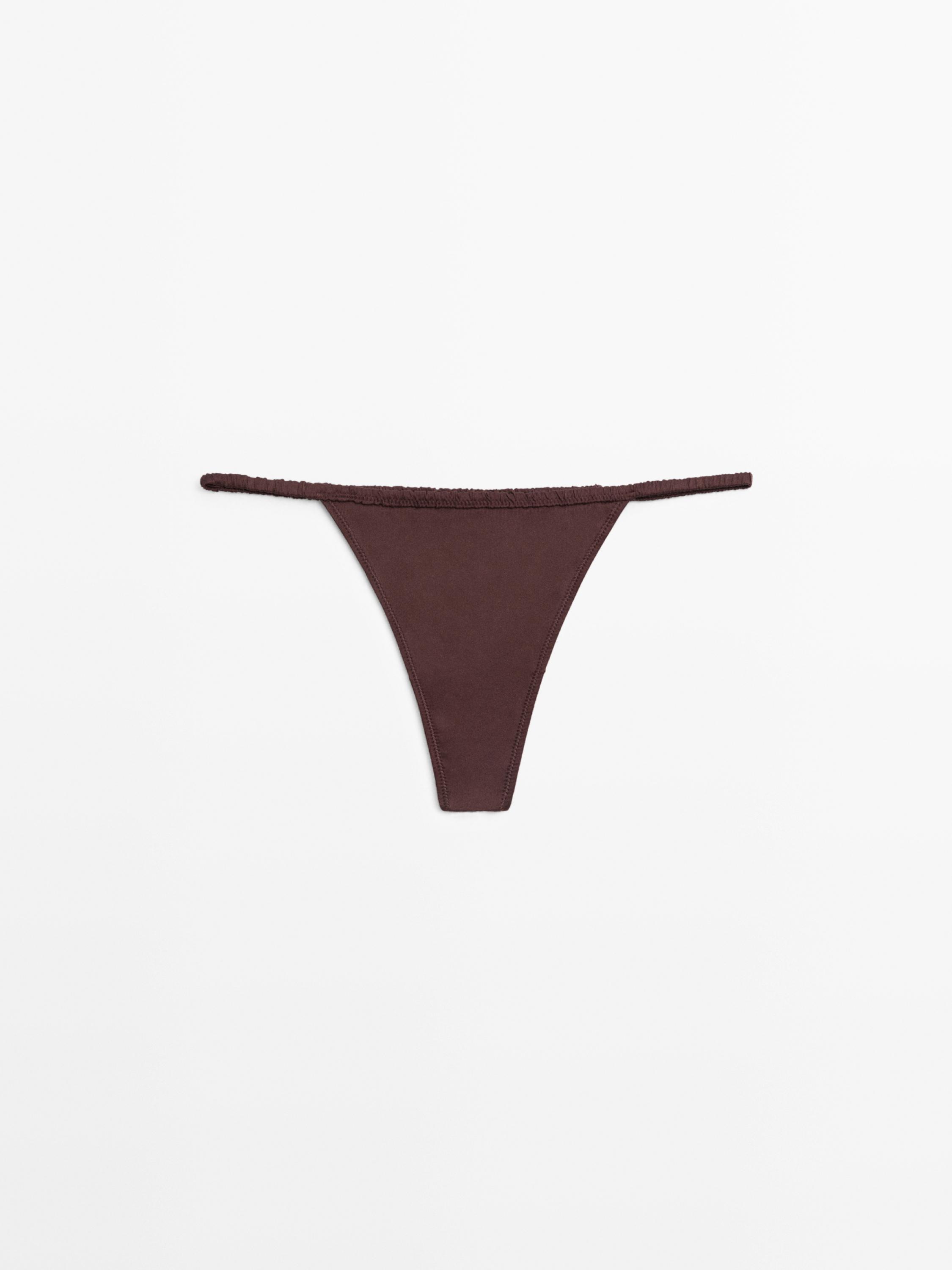 Silk thong with lace detail — BROWN