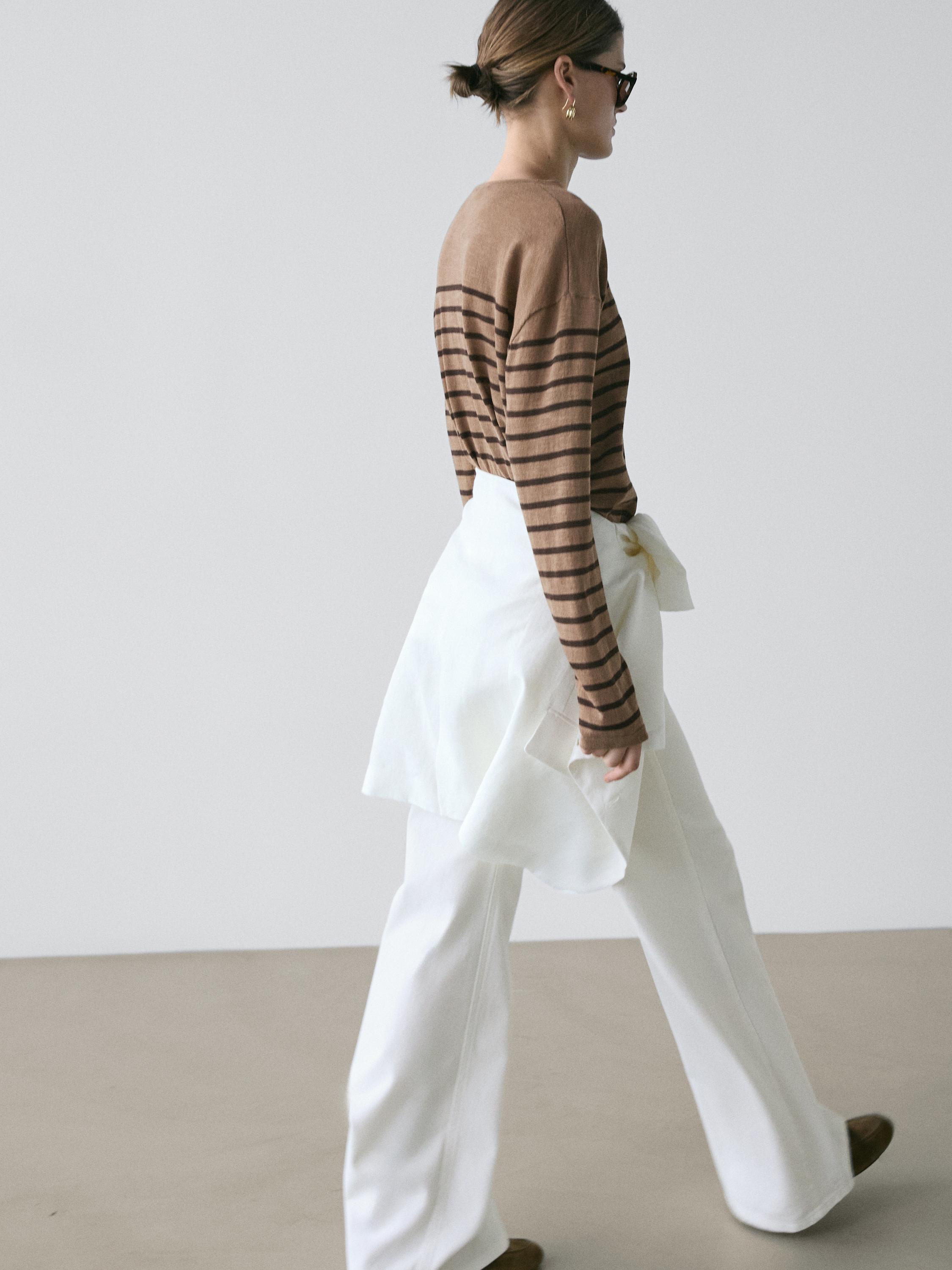 Cotton blend striped long sleeve T-shirt
