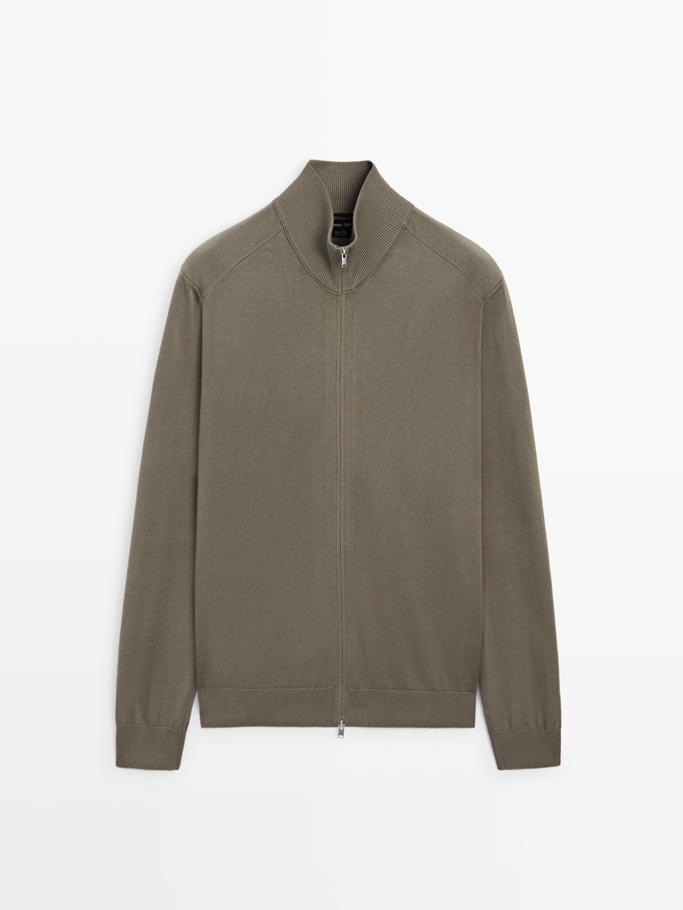 Cotton zip-up knit cardigan