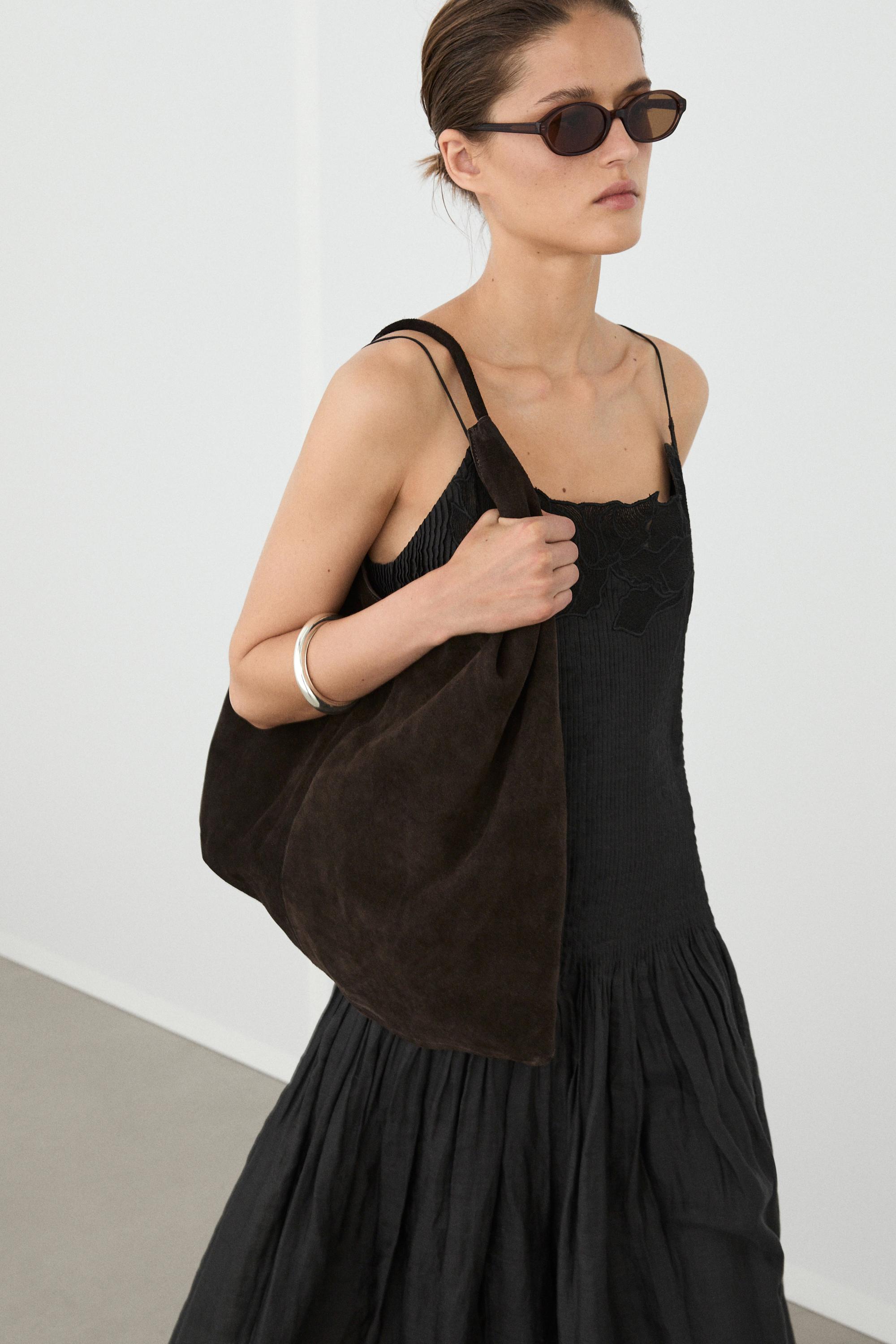 Flowing embroidered midi dress with pintuck detail Black Dress | Massimo Dutti Flowing embroidered midi dress with pintuck detail Black Dress | Massimo Dutti