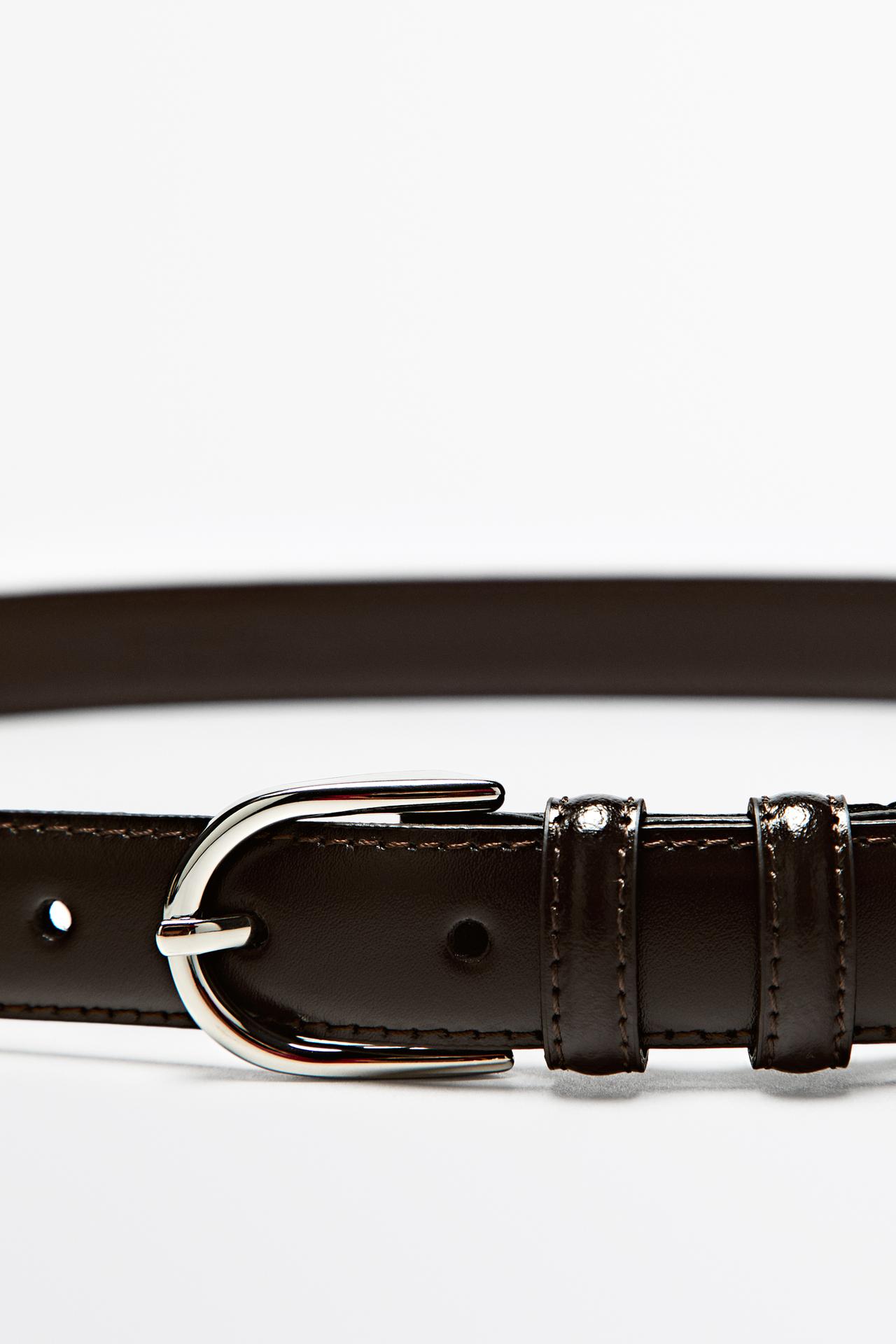 Nappa leather double-loop dress belt — BROWN