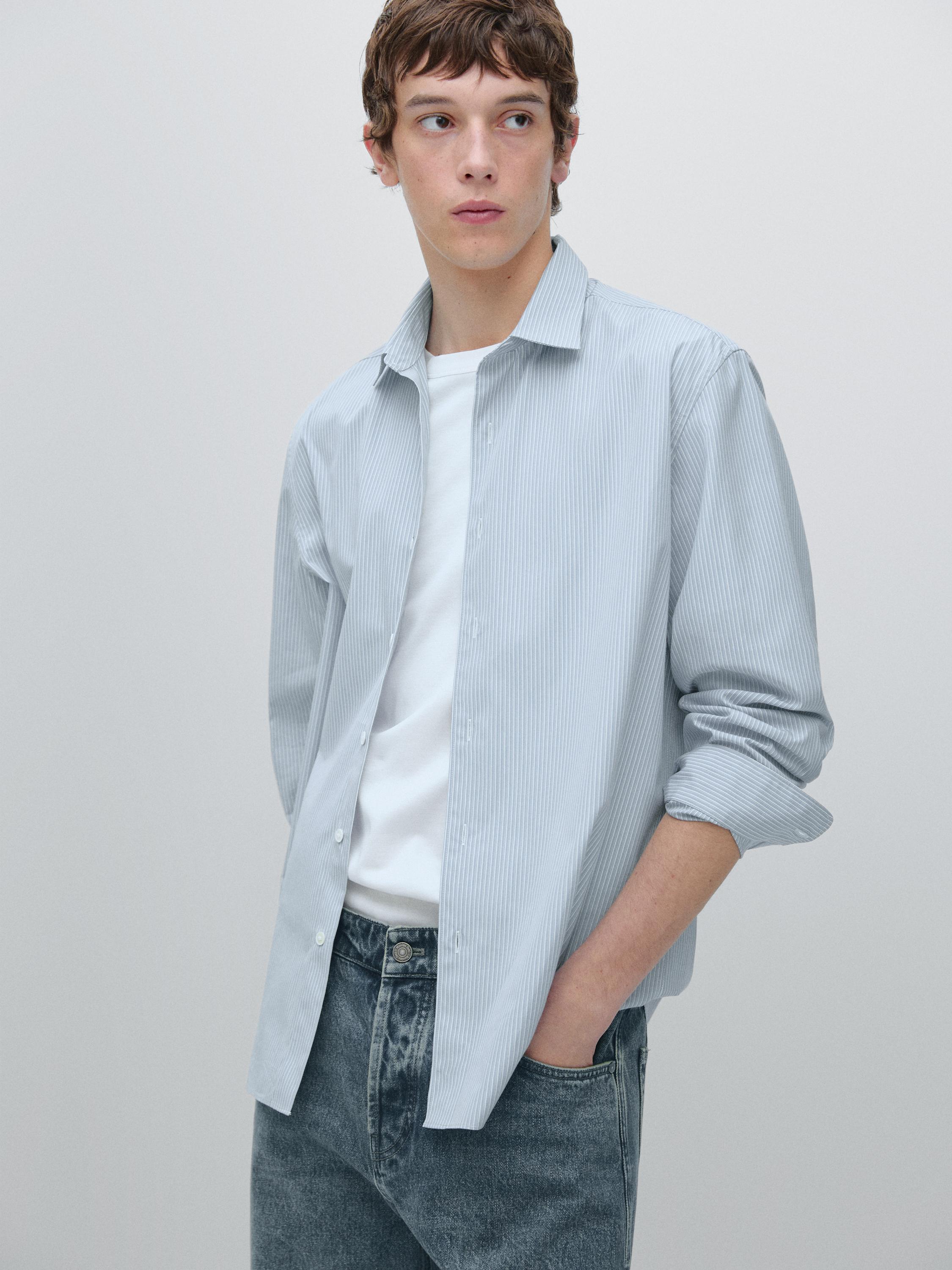 Chemise à rayures en popeline 100 % coton