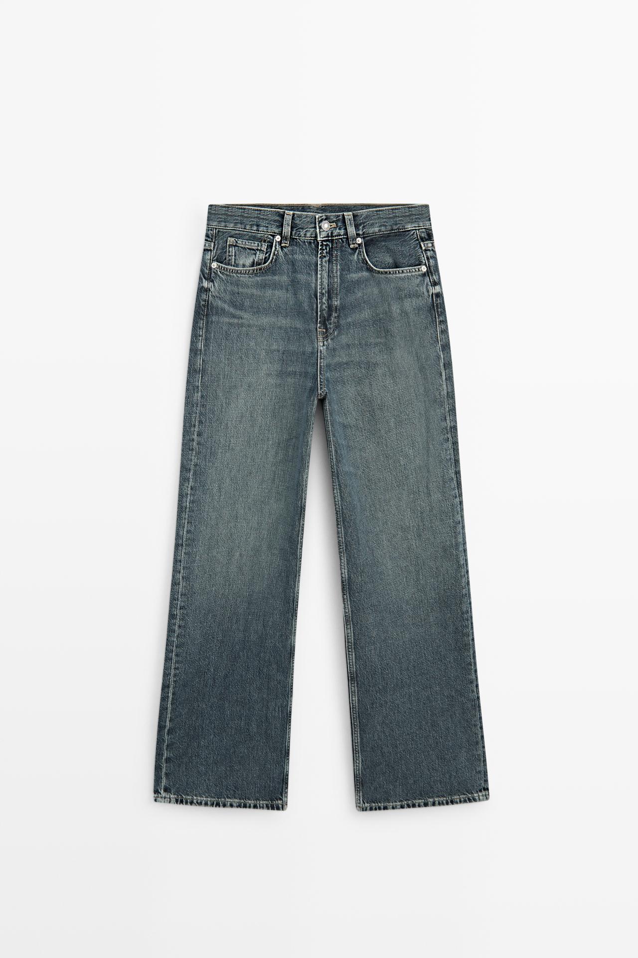 High-waist wide-leg jeans — Dark blue