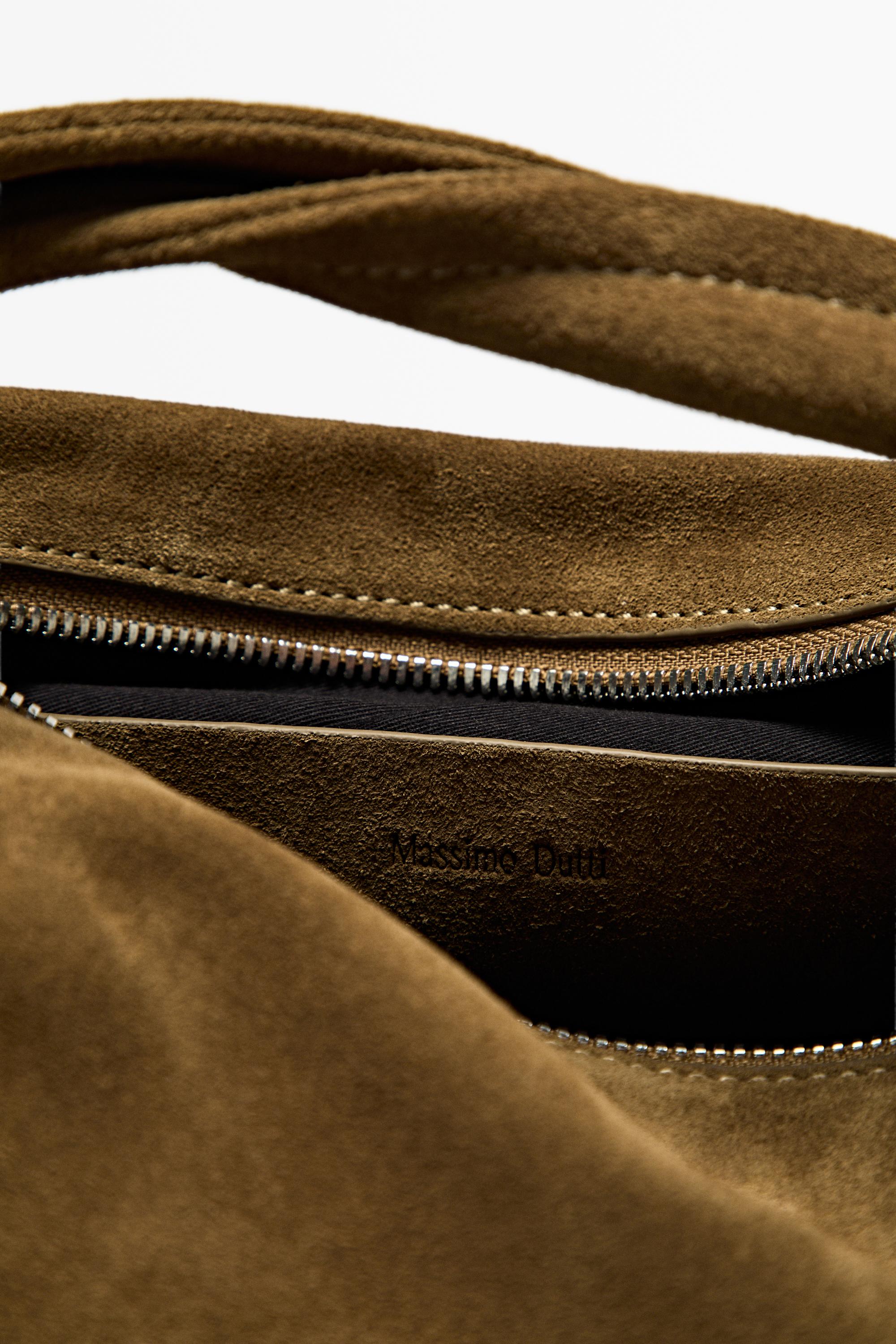 Split suede leather crossbody bag — KHAKI GREEN