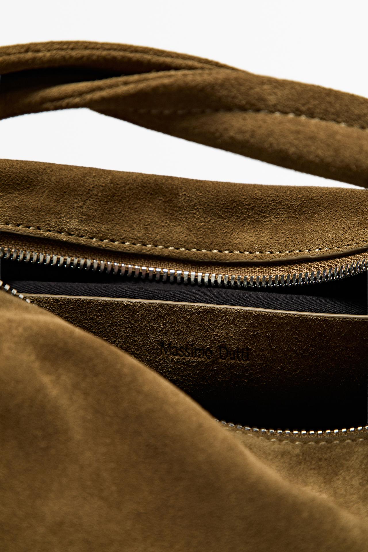 Split suede leather shoulder bag — KHAKI GREEN