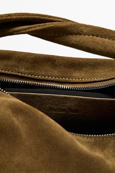 Split suede leather shoulder bag — KHAKI GREEN 3