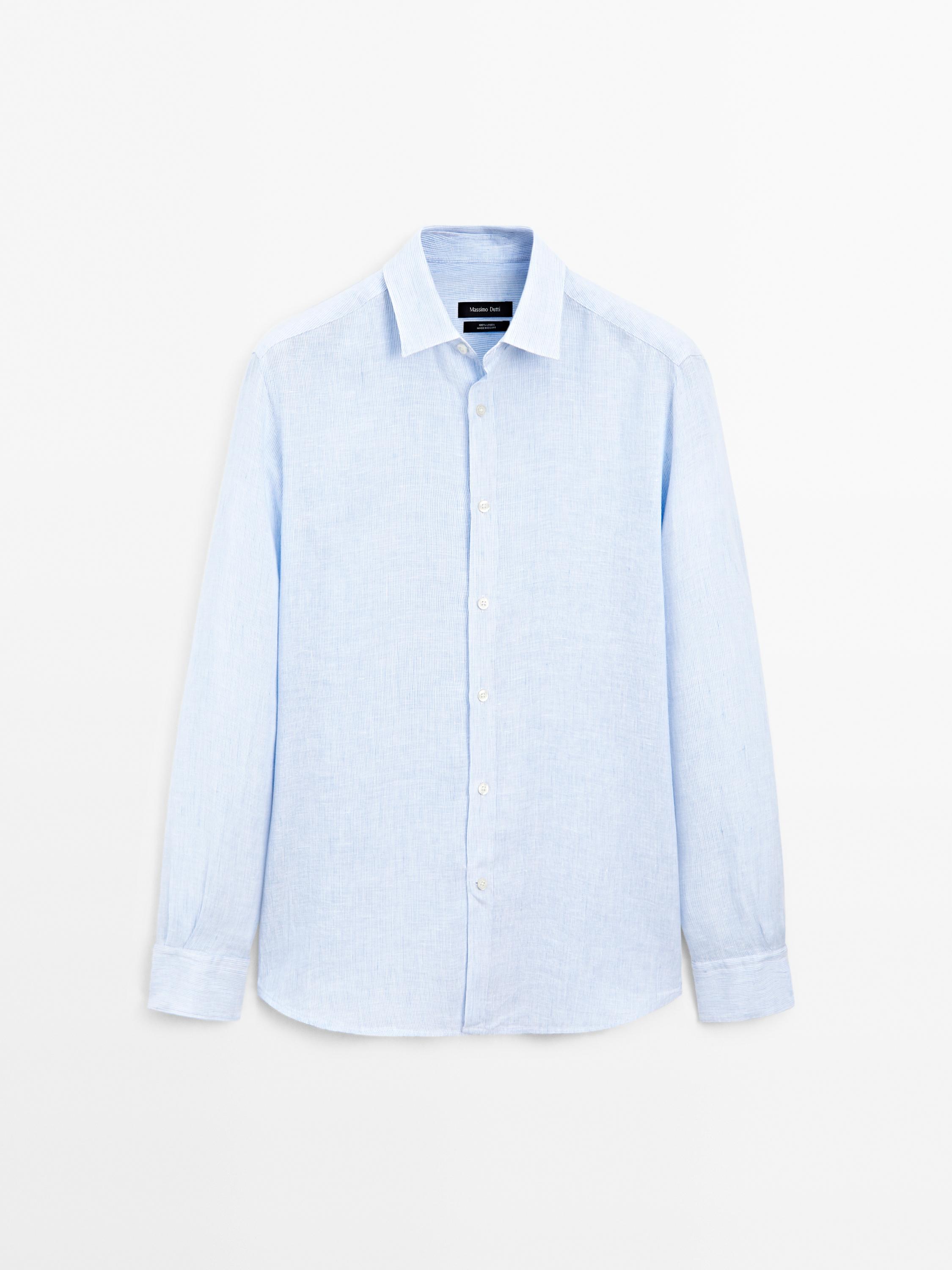 Slim fit striped 100% linen shirt
