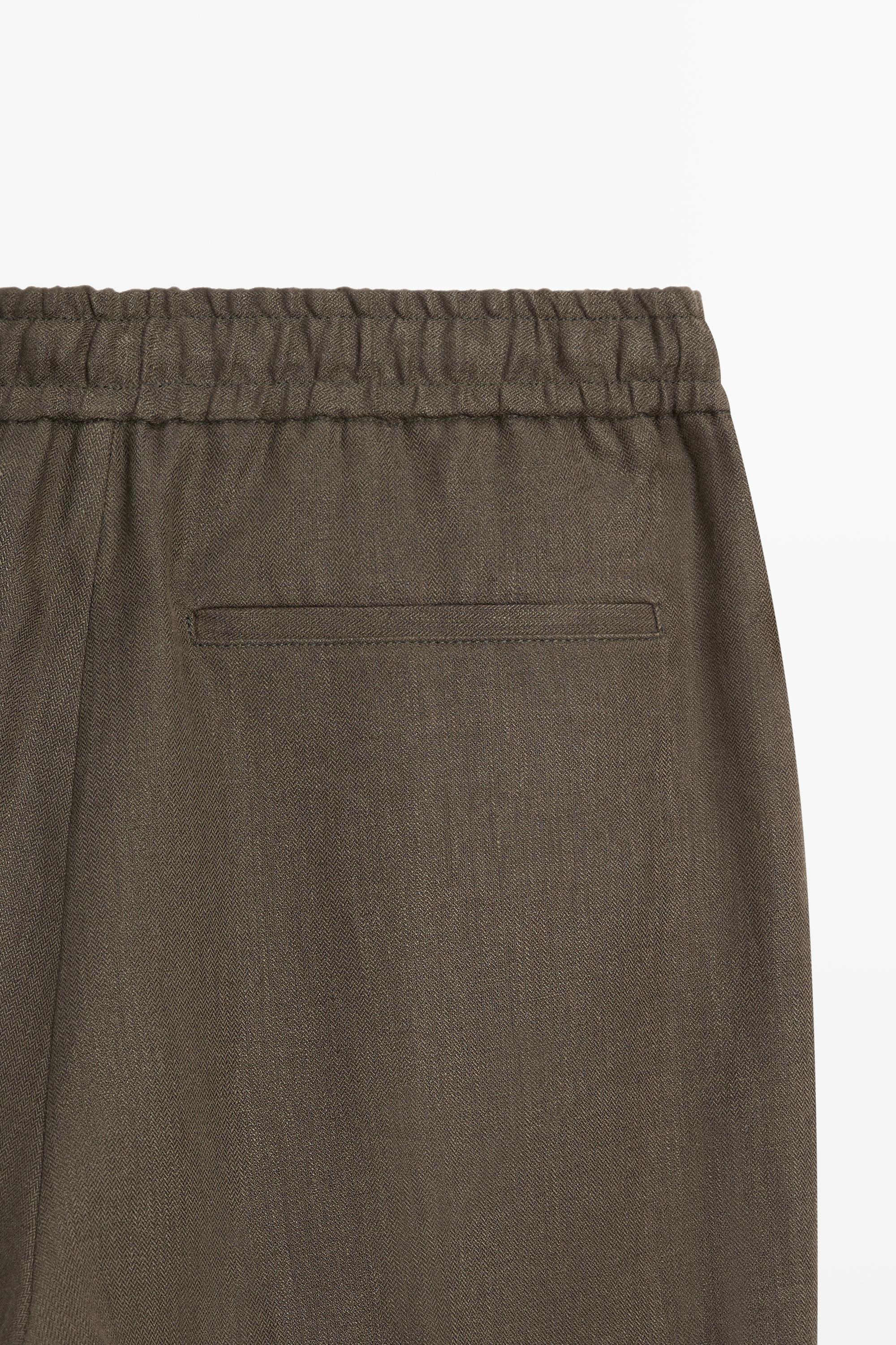 100% linen trousers with herringbone detail — GREEN