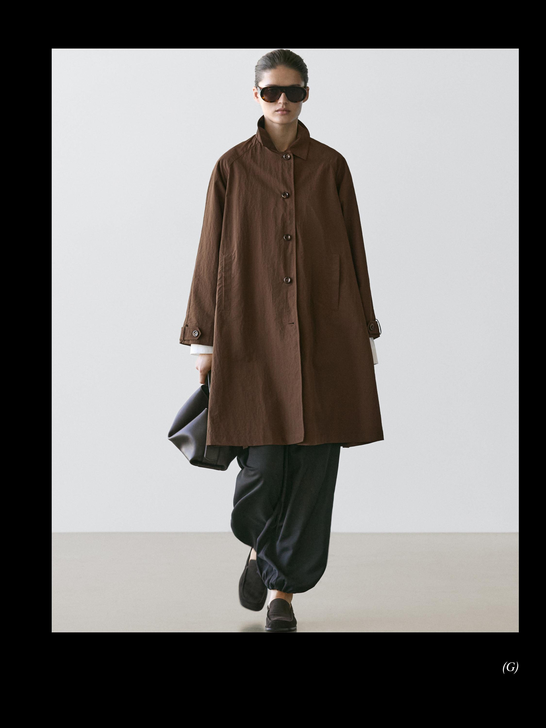 Oversize cape trench with neck detail — BROWN