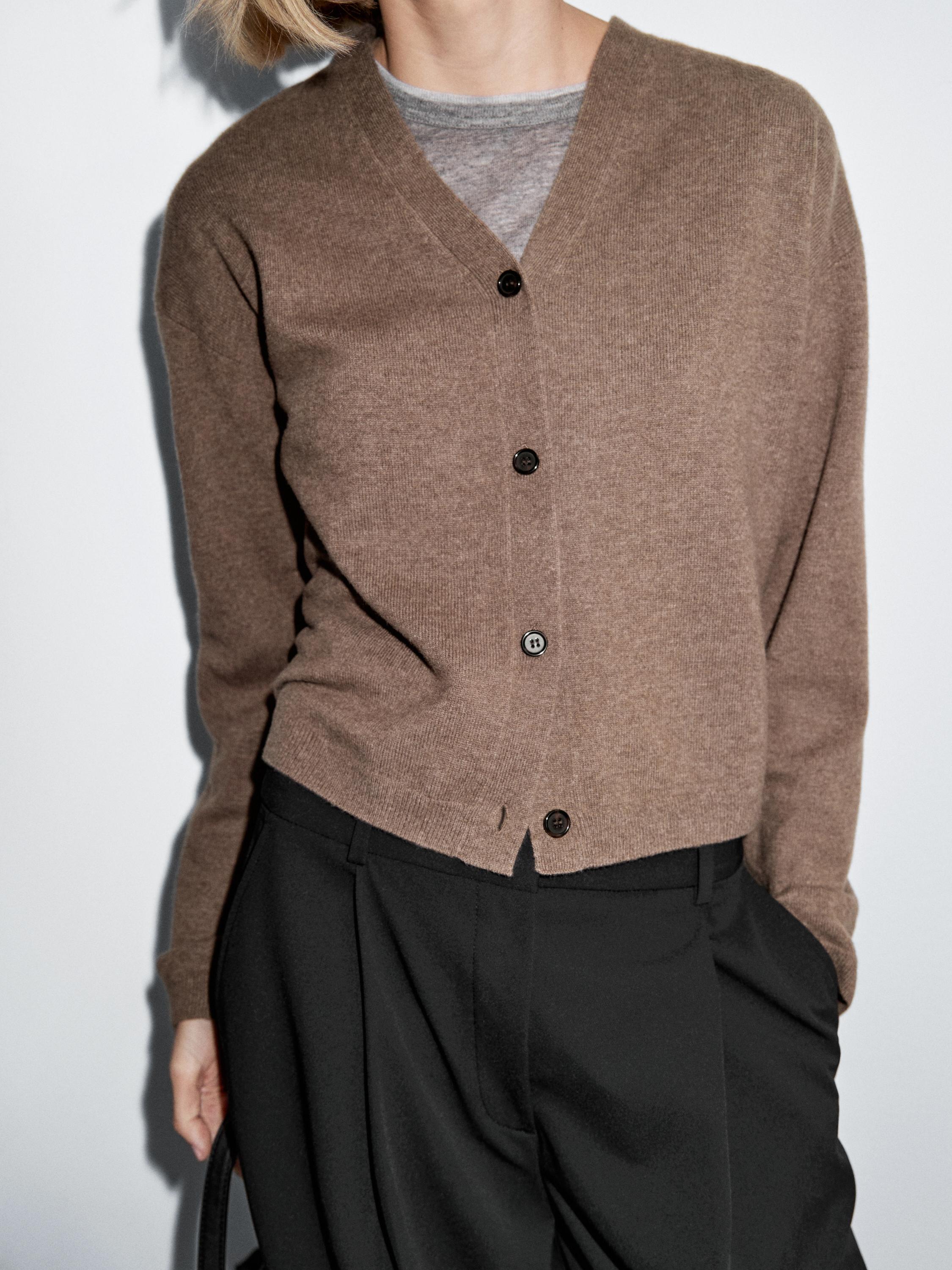 Wool blend V-neck knit cardigan