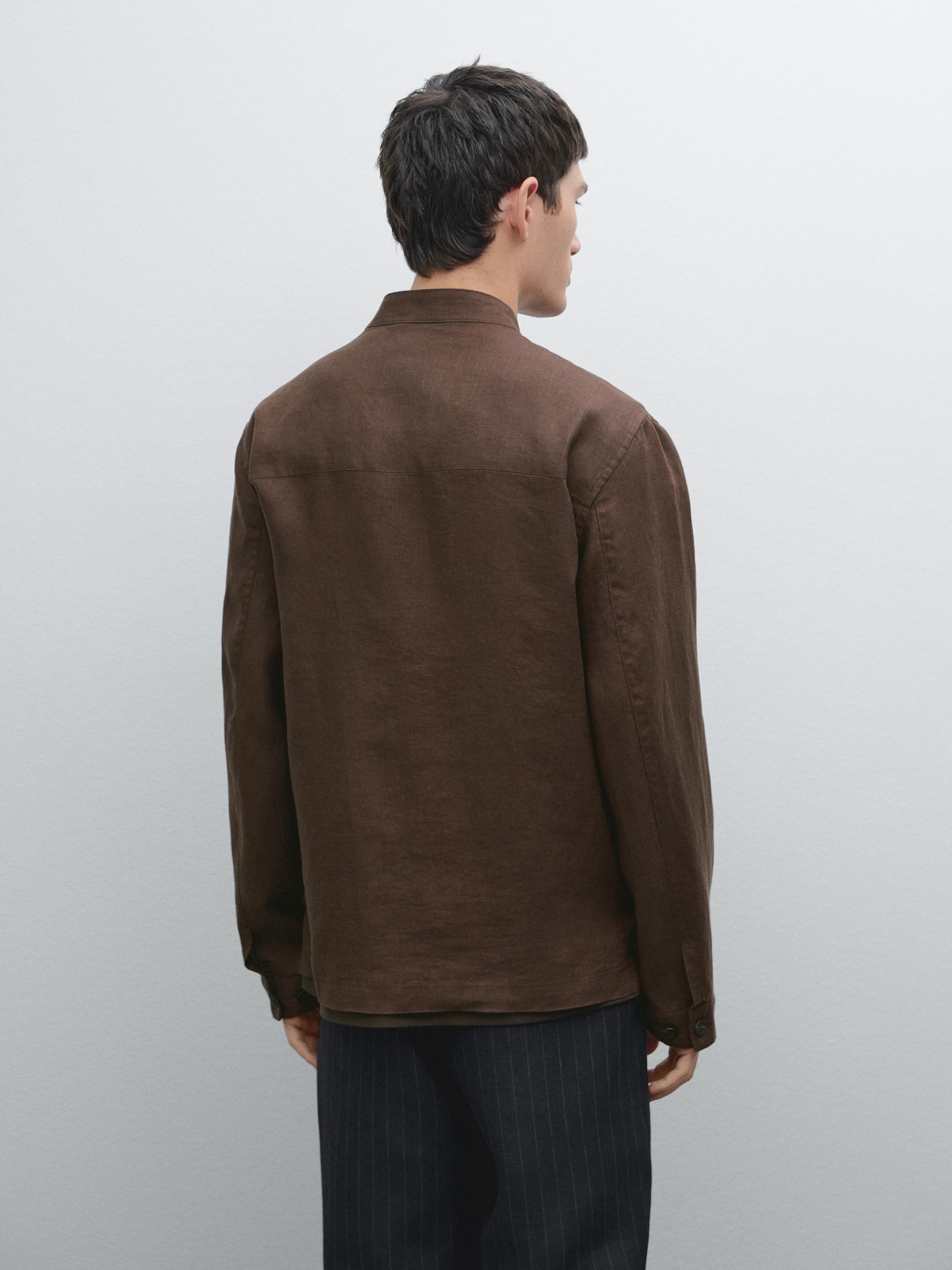 100% linen stand collar overshirt