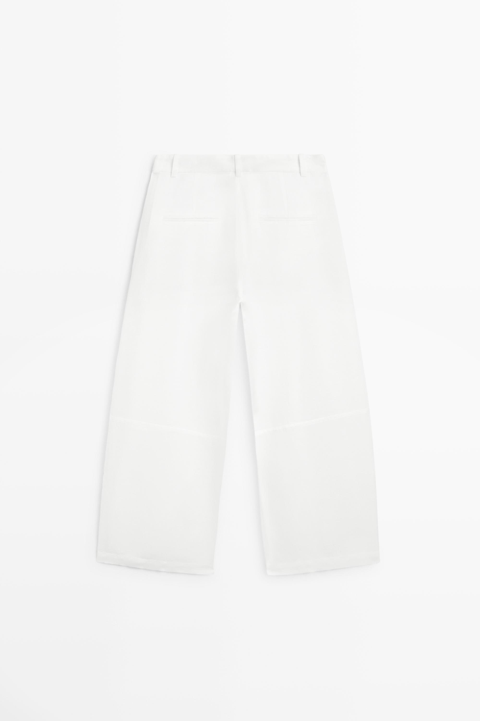 Flowing linen blend pants with seams — WHITE