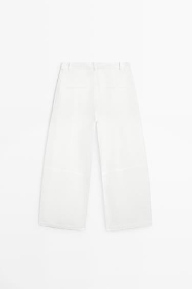 Flowing linen blend pants with seams — WHITE 6