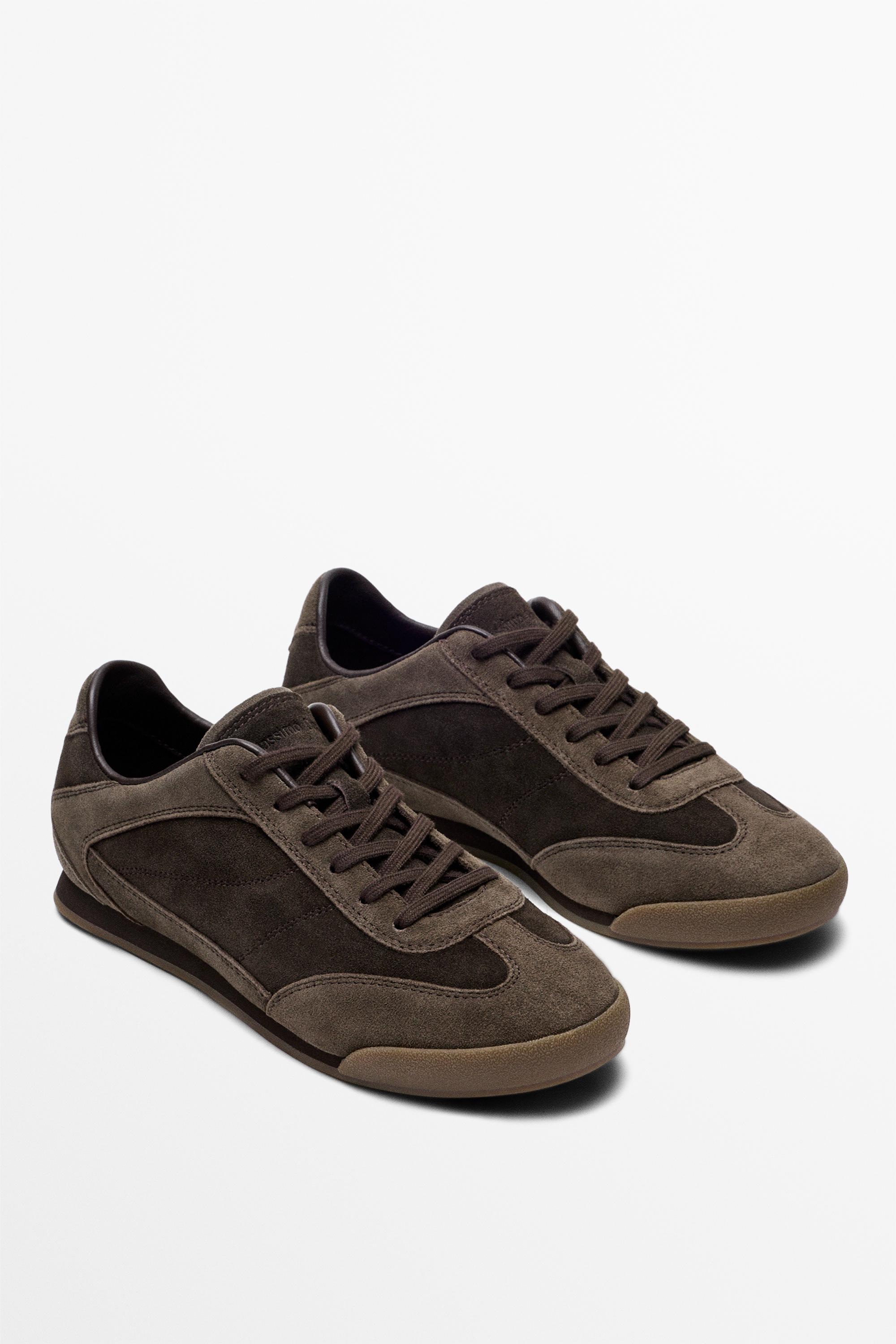 Contrast leather trainers — BROWN