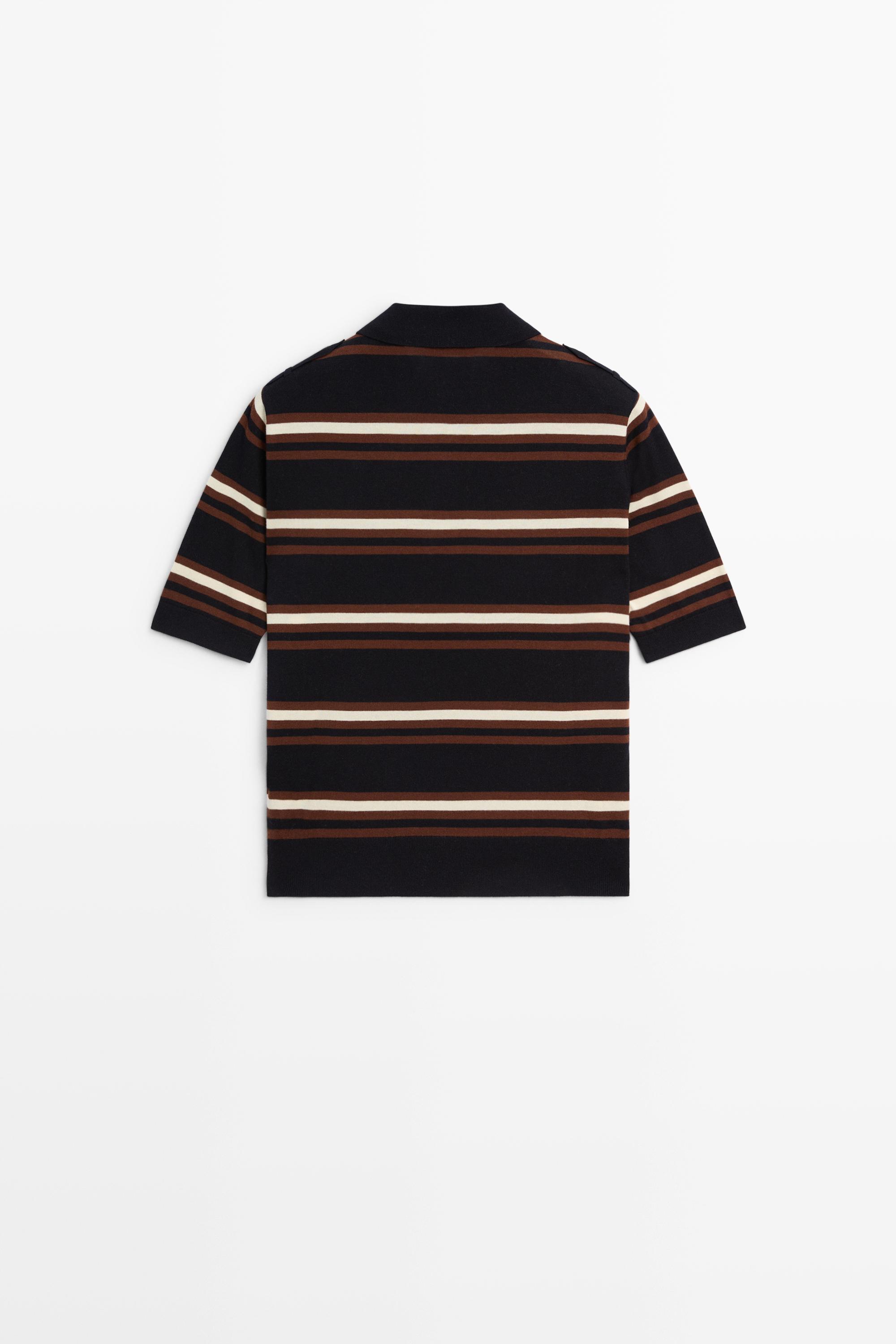 100% Cotton Striped Knit Polo — NAVY BLUE