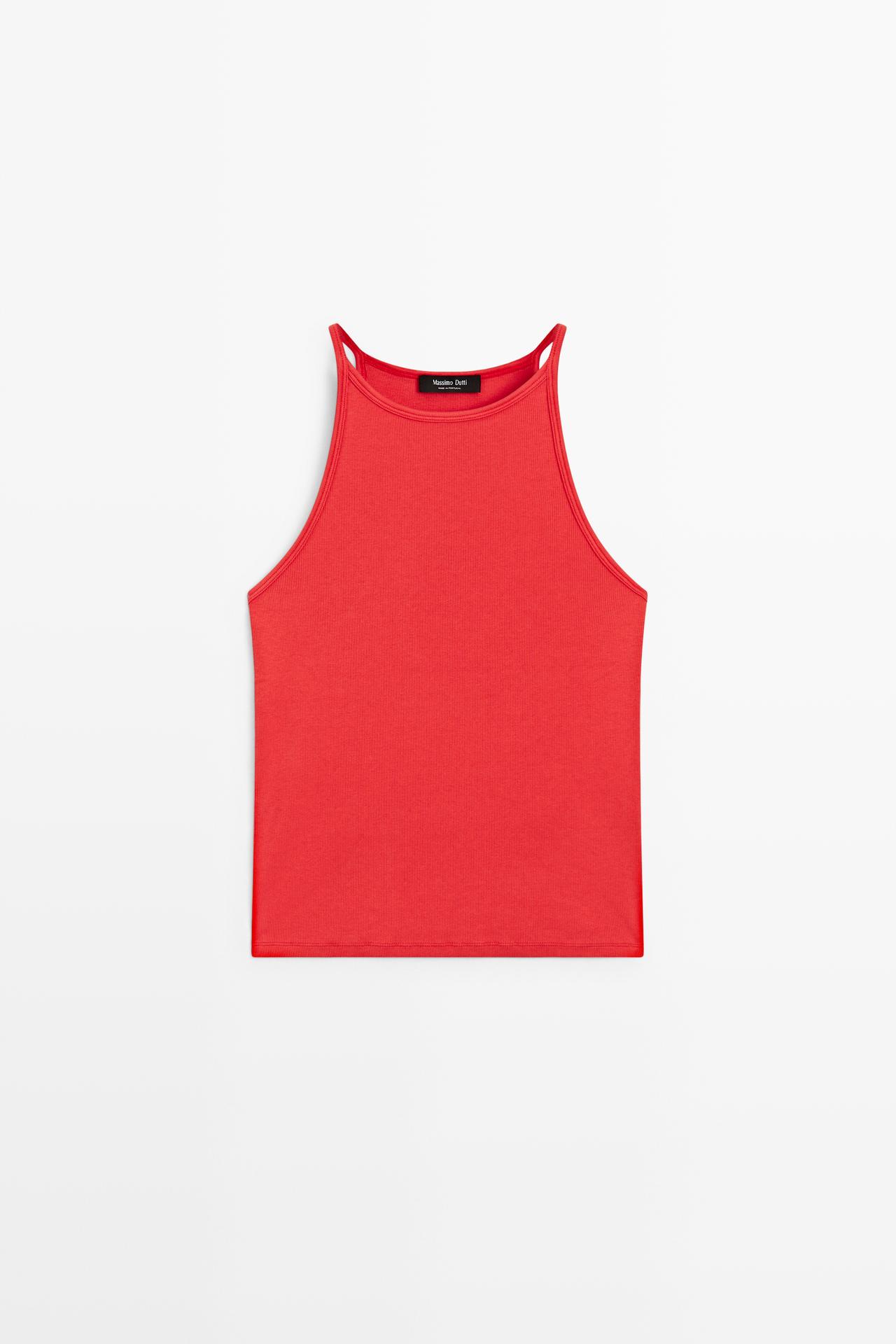Cotton blend halter top — CORAL
