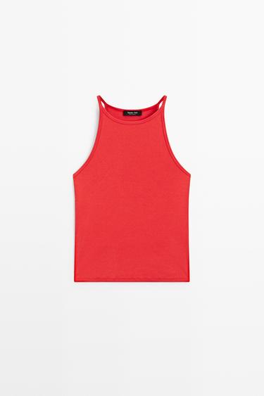 Cotton blend halter top — CORAL 2