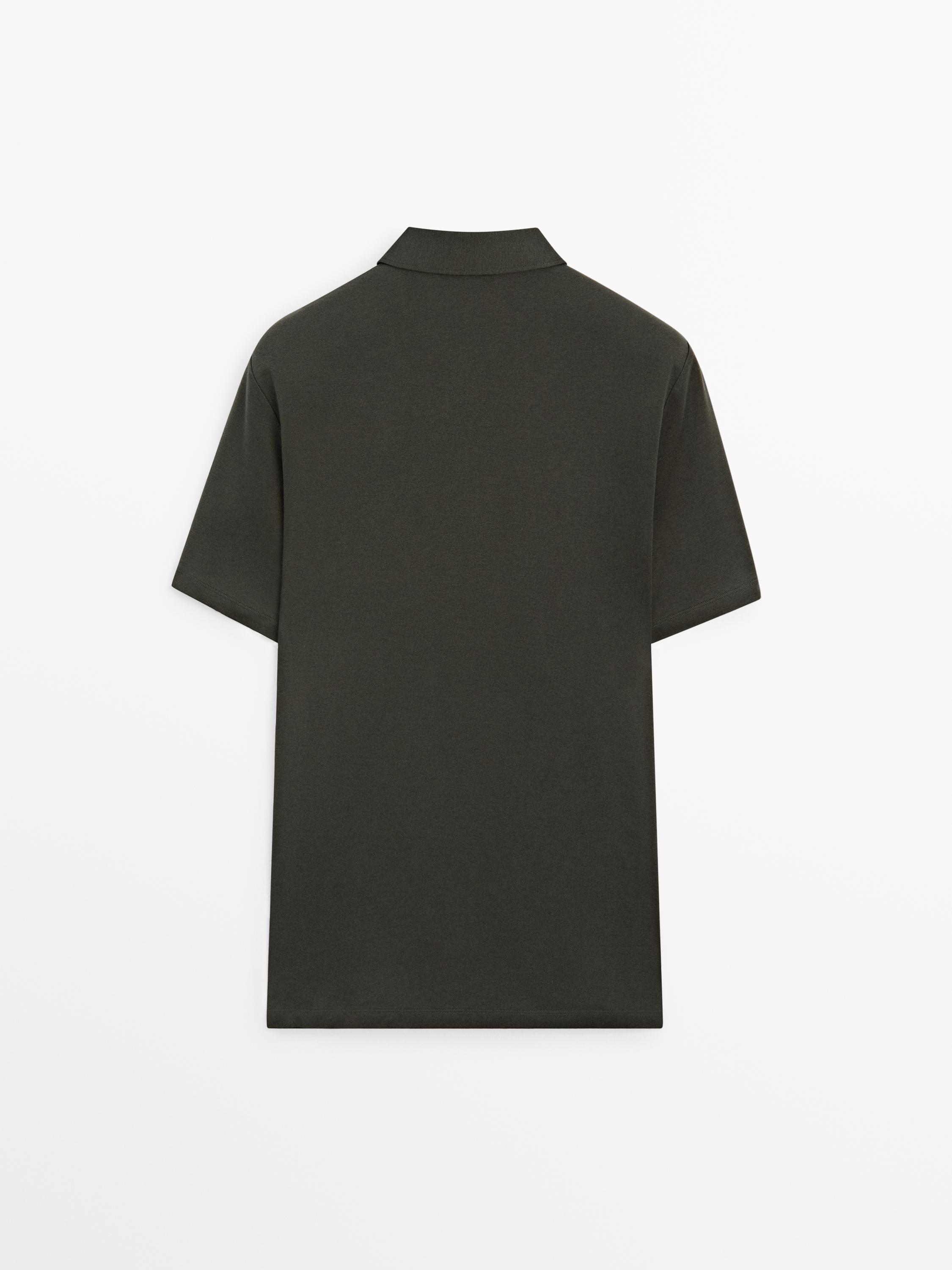 Short sleeve polo shirt with zip detail — DARK GREEN