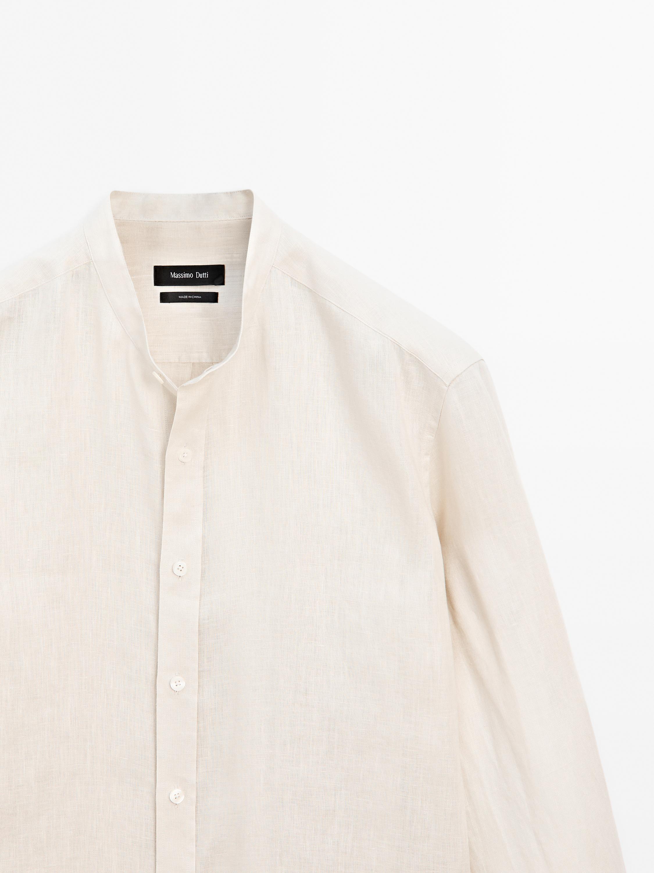 100% linen regular fit stand-up collar shirt
