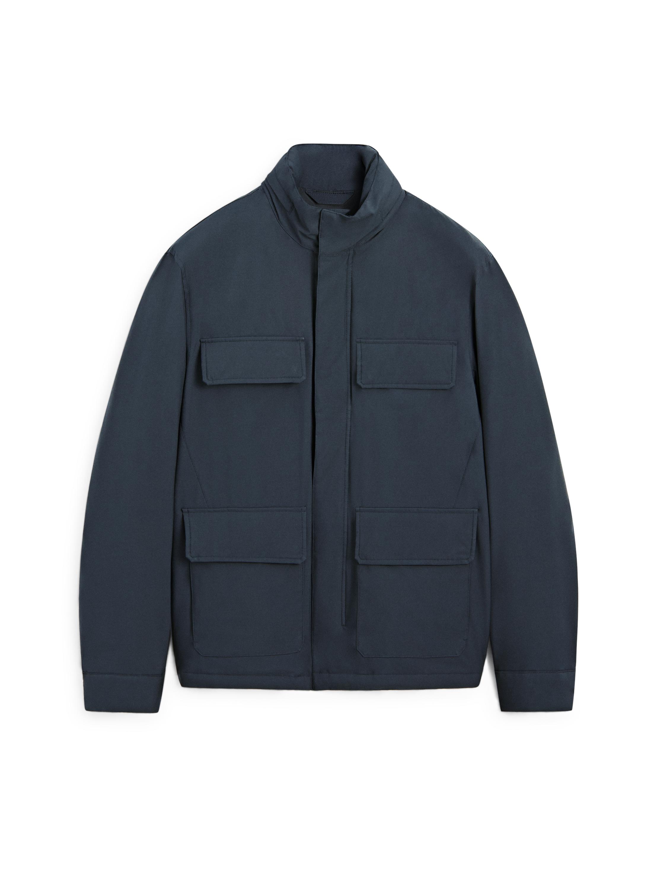 Water-repellent puffer jacket with pockets — NAVY BLUE
