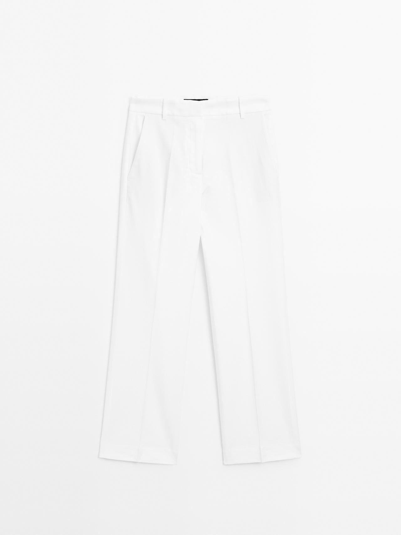 Massimo Dutti - Dame - Bukser I Hørblanding Med Stretch - Hvid - 36