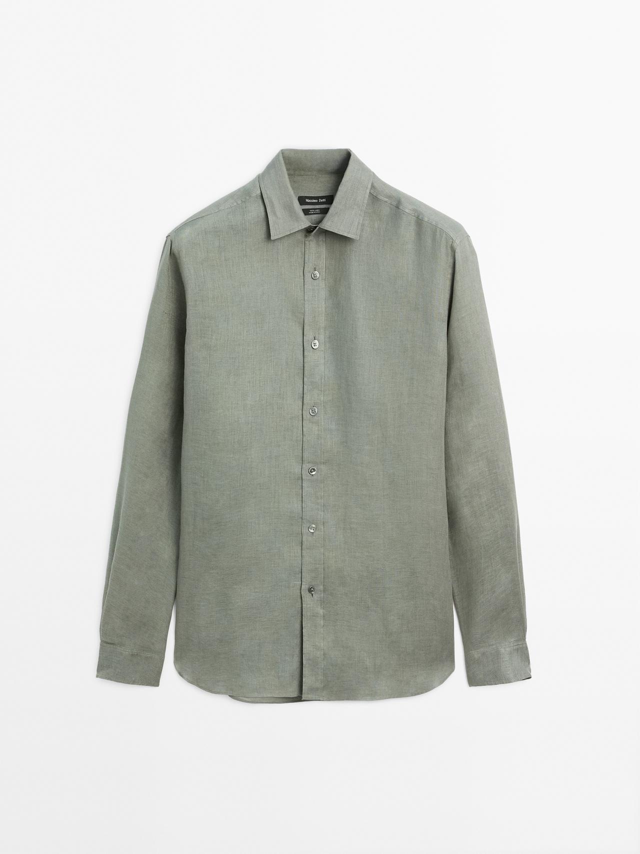 Massimo Dutti - Heren - 100% Linnen Overhemd Regular Fit - Licht Groen - M