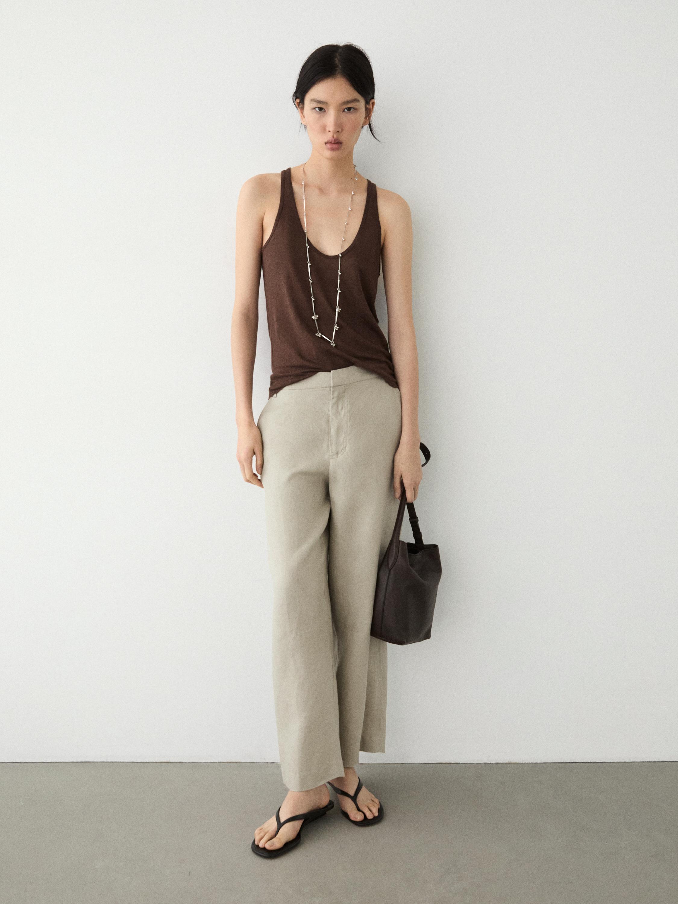 Flowing 100% linen trousers — STONE