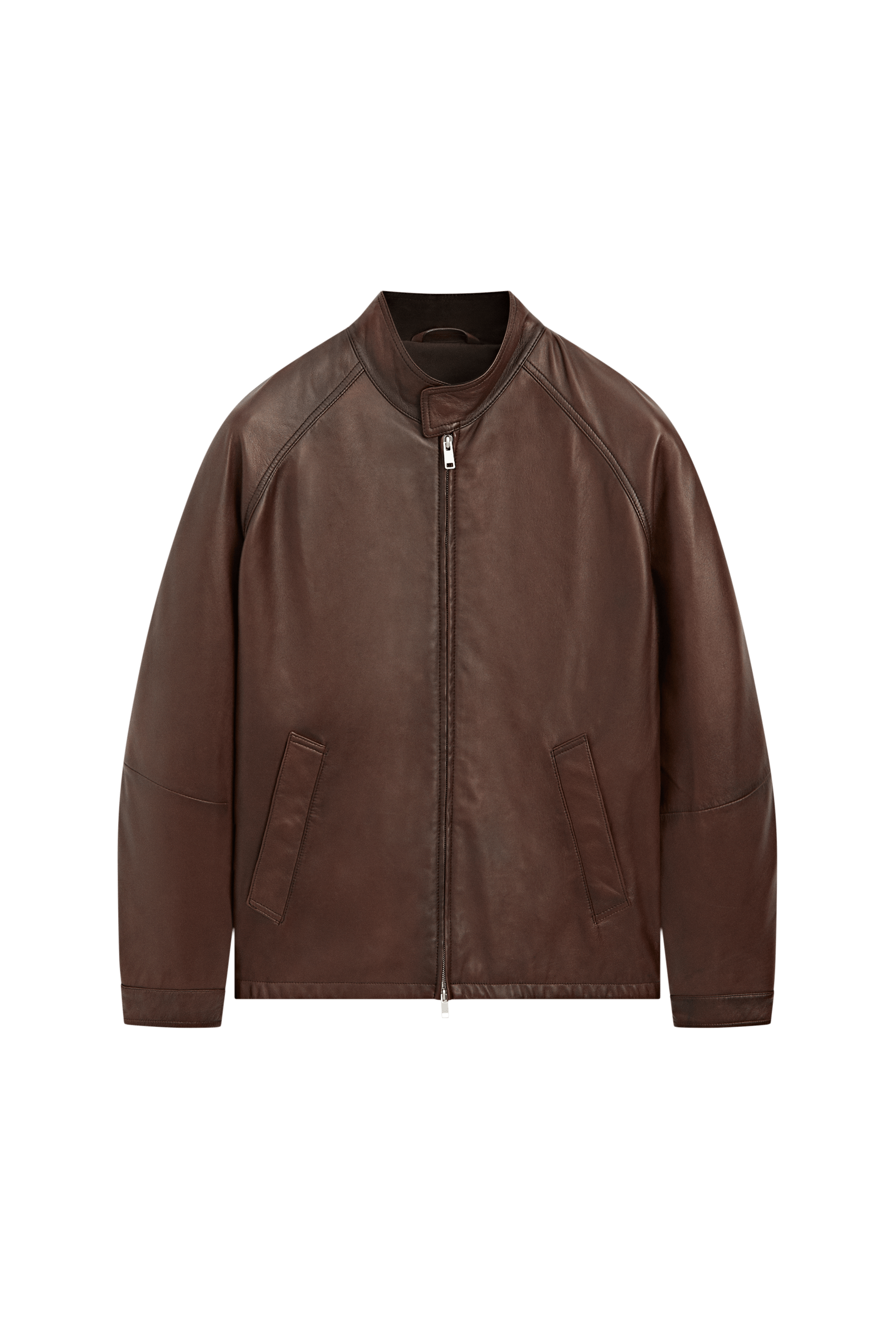 Blouson col montant en cuir nappa