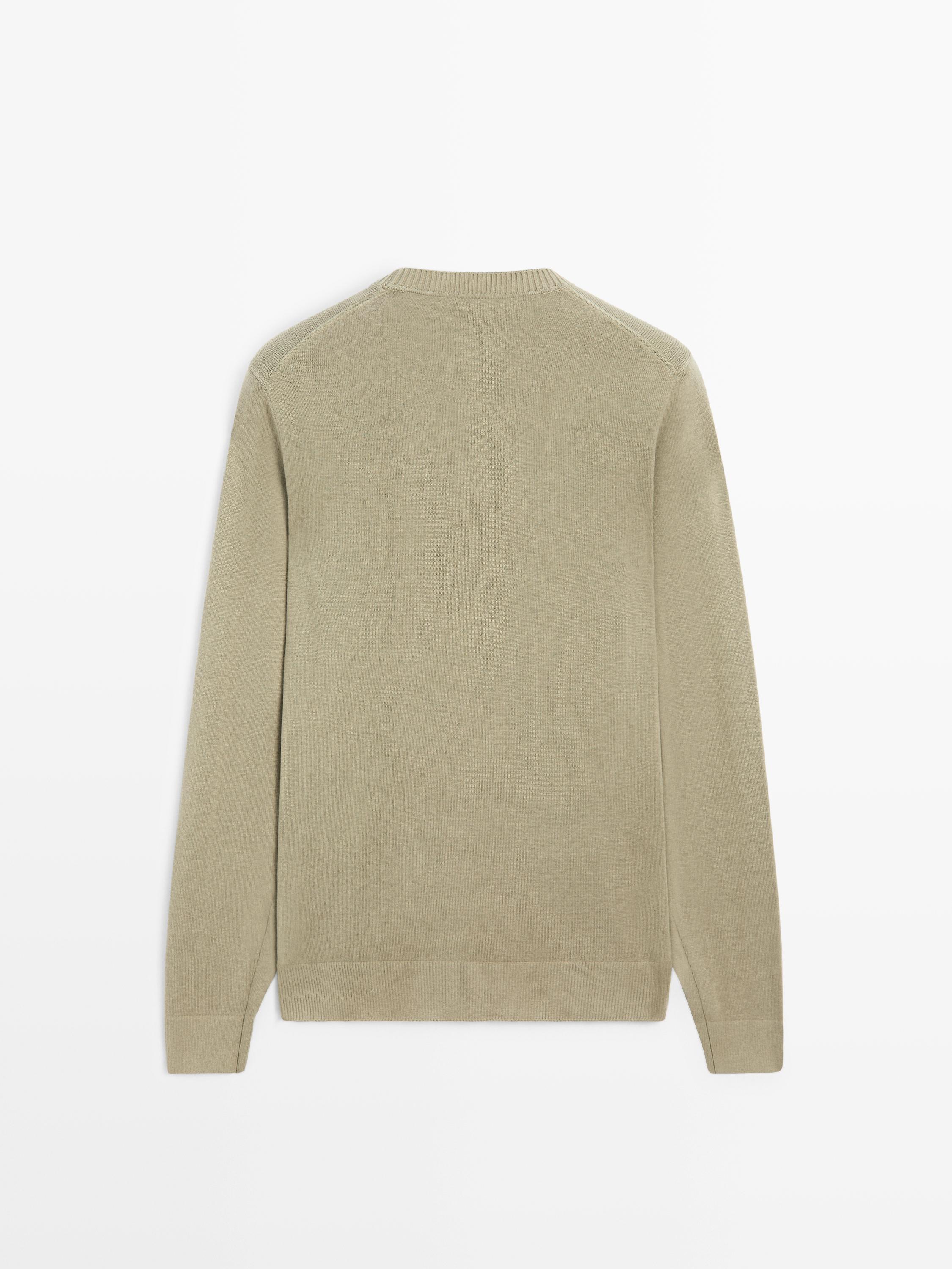 Knit cotton and wool sweater with crew neck — PALE GREEN