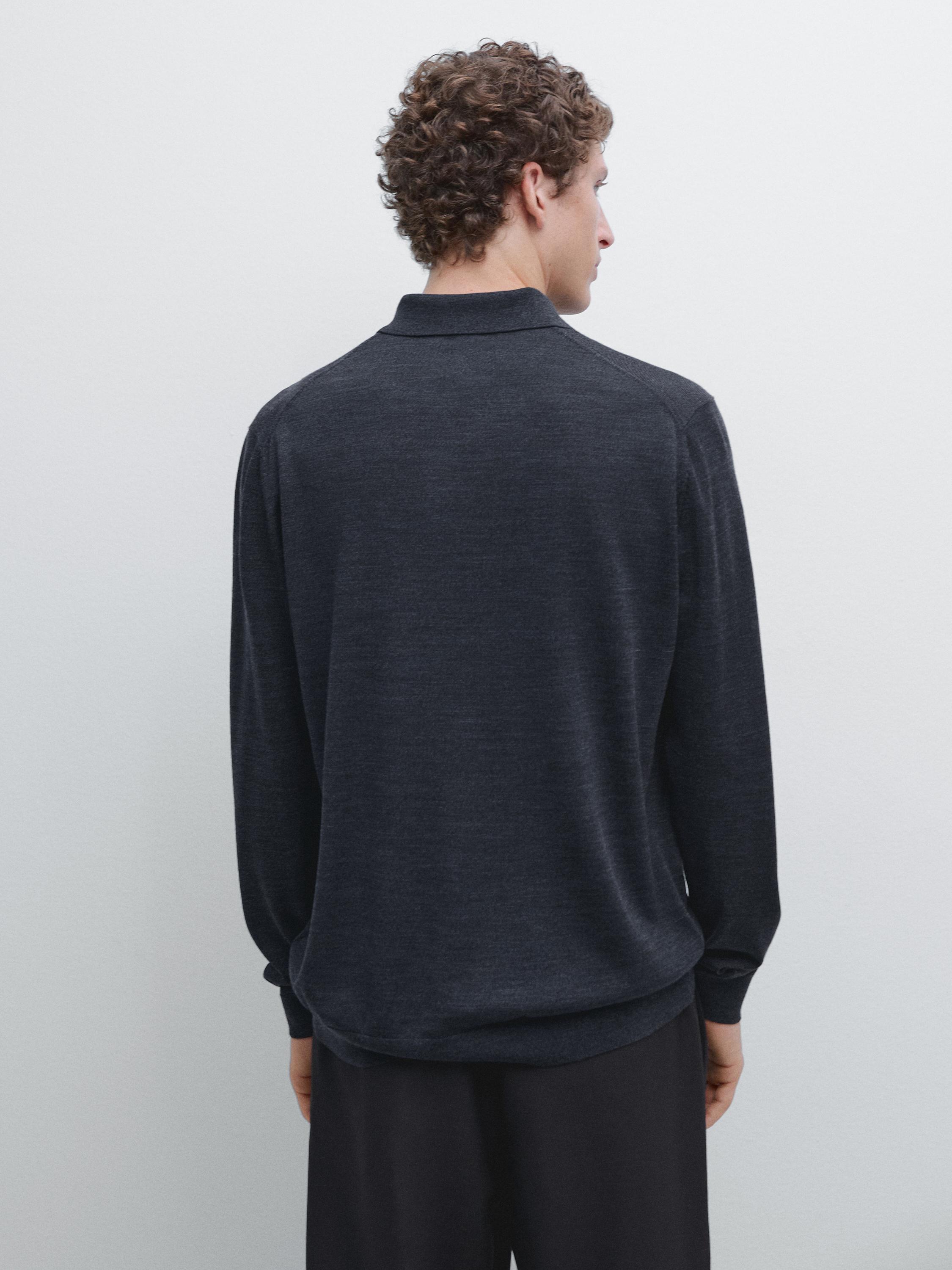 100% wool knit sweater with polo collar — DARK NAVY