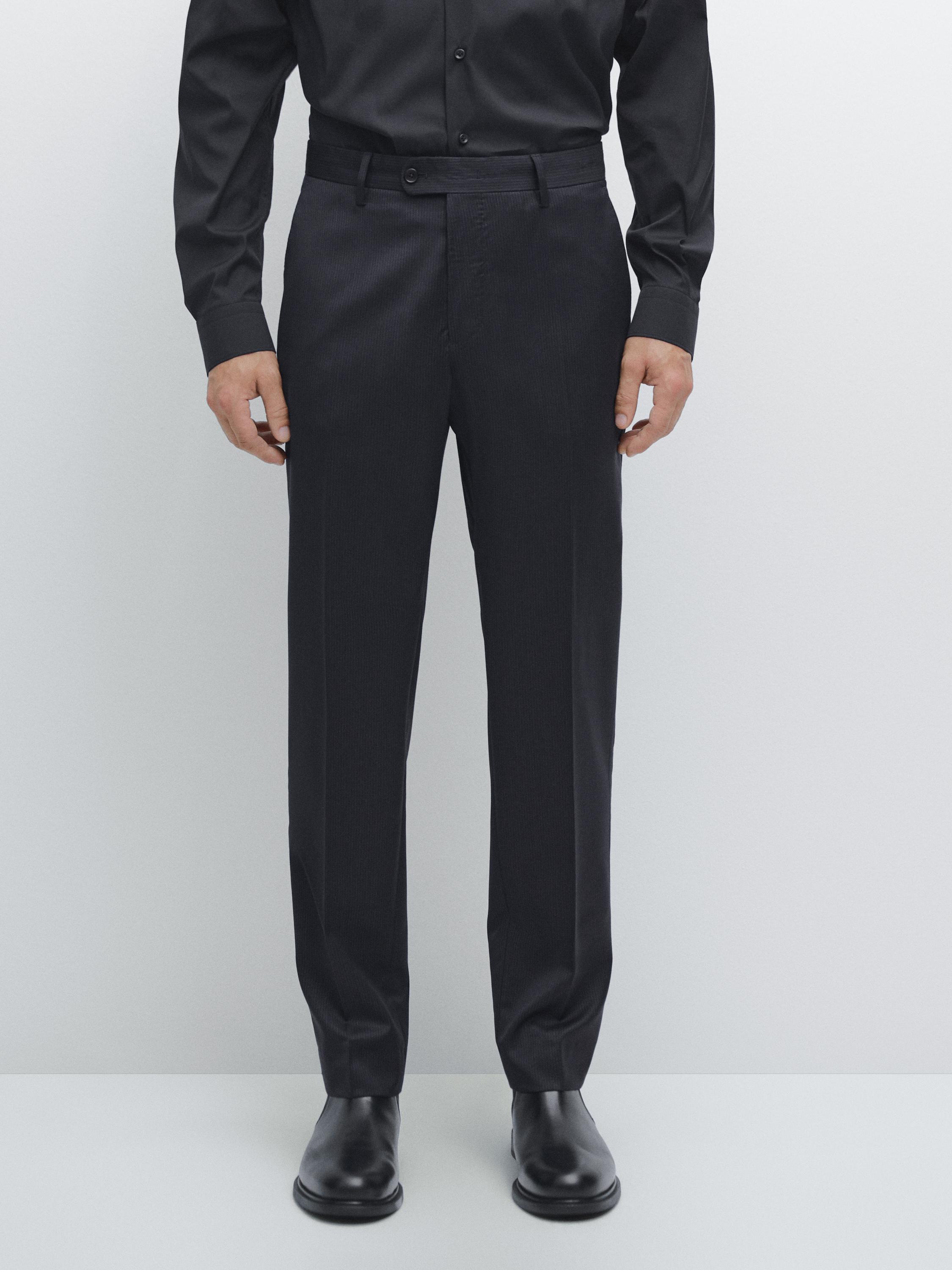 Pinstripe wool suit trousers