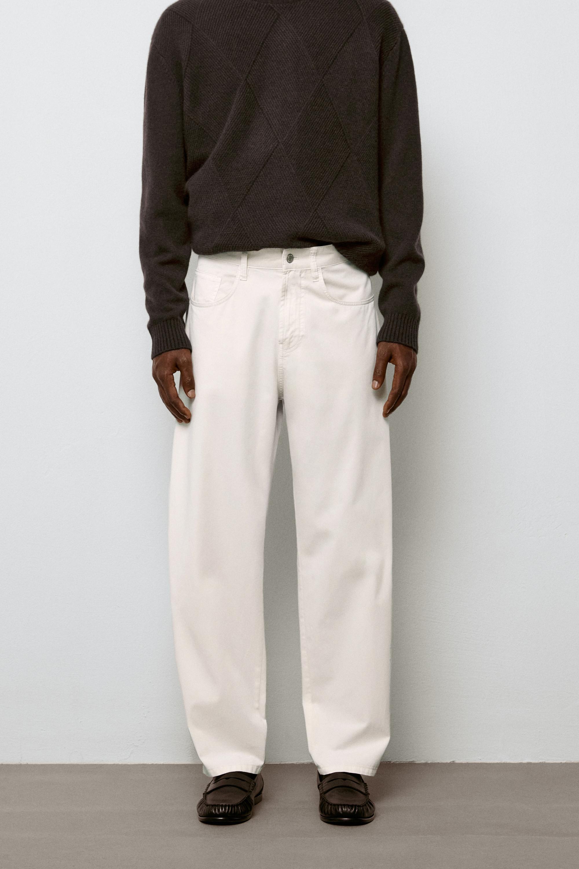 Barrel fit poplin denim-effect pants