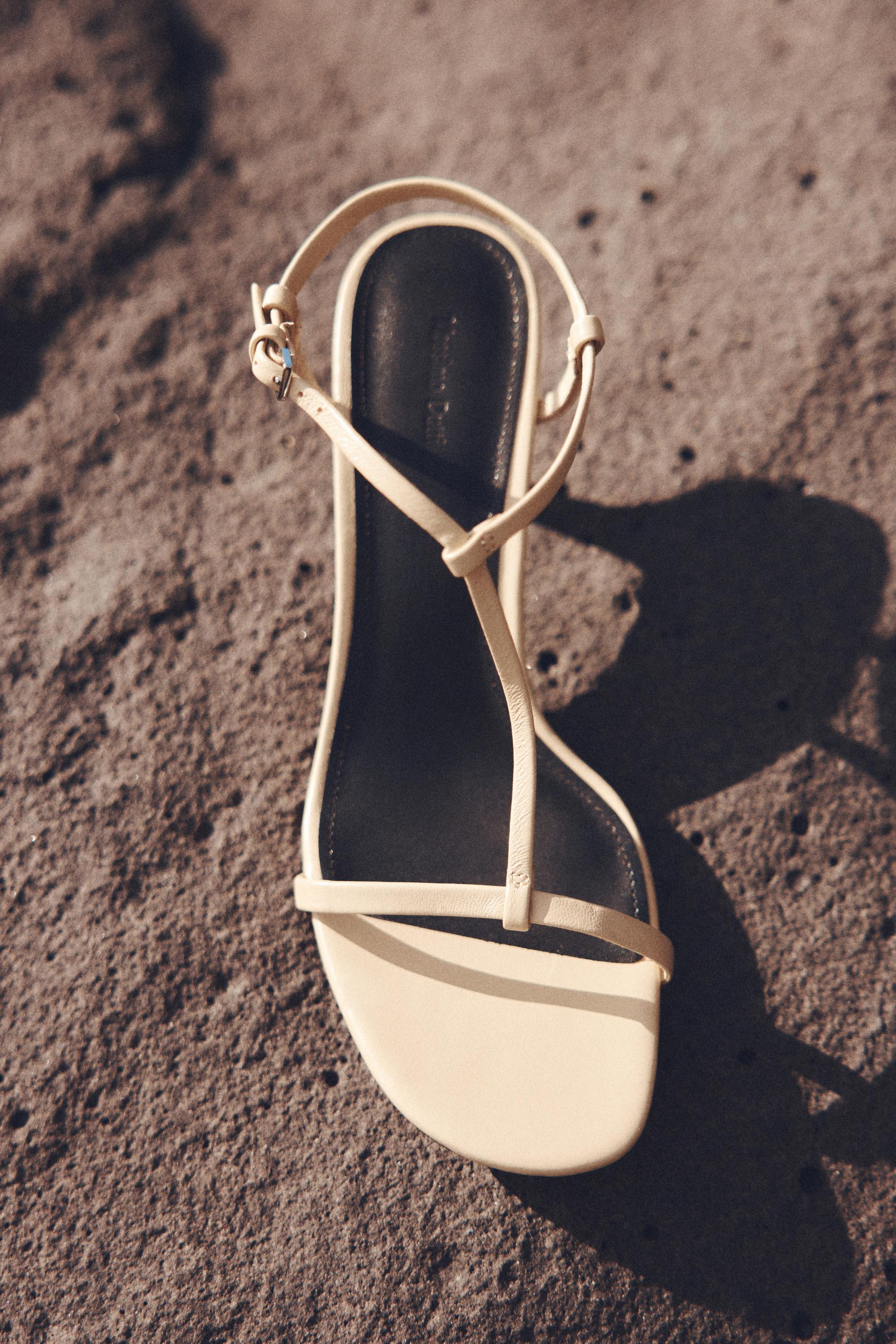 Strappy mid-heel sandals — CREAM