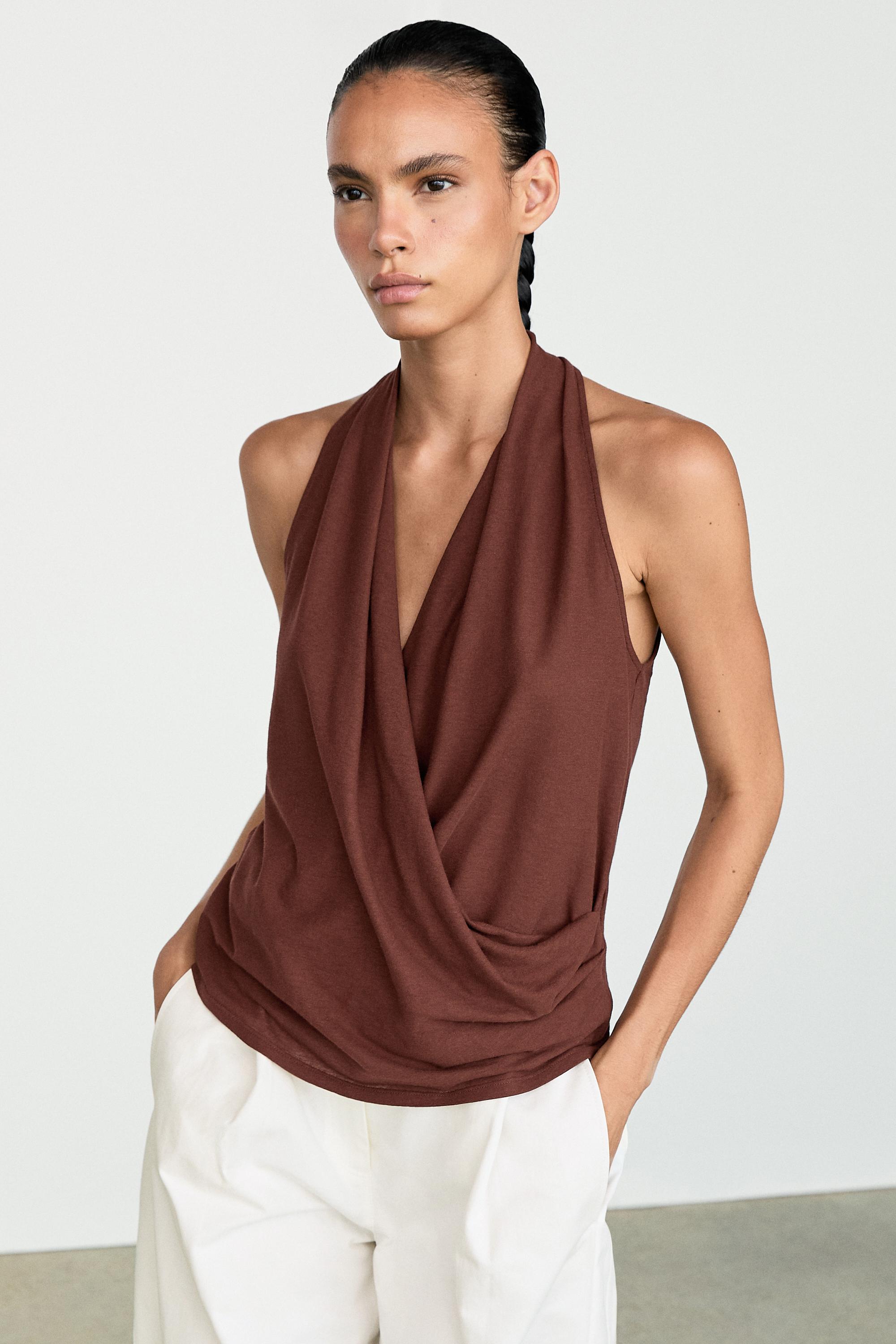 100% cotton draped surplice top — BURGUNDY