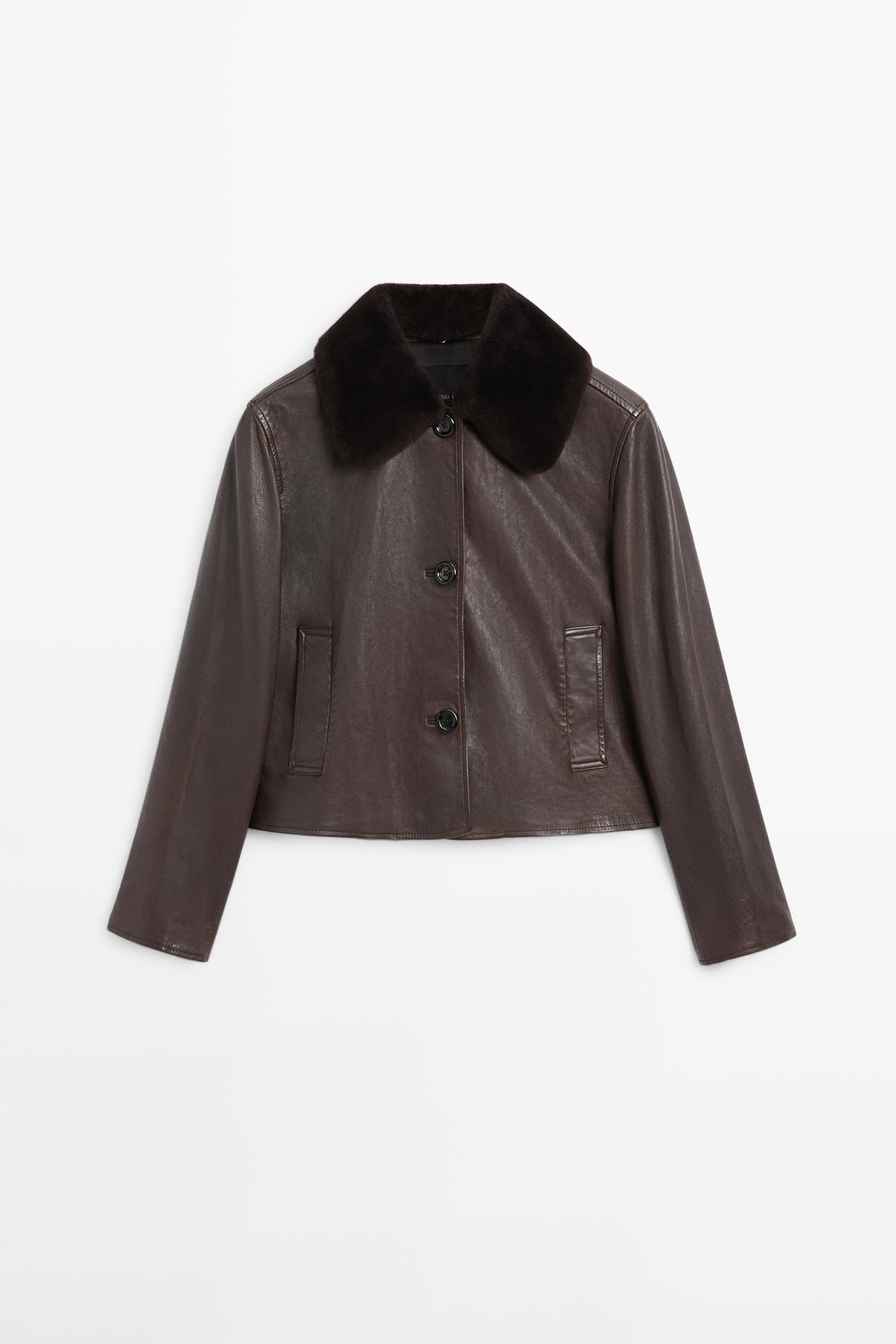 Nappa leather jacket with lambskin collar