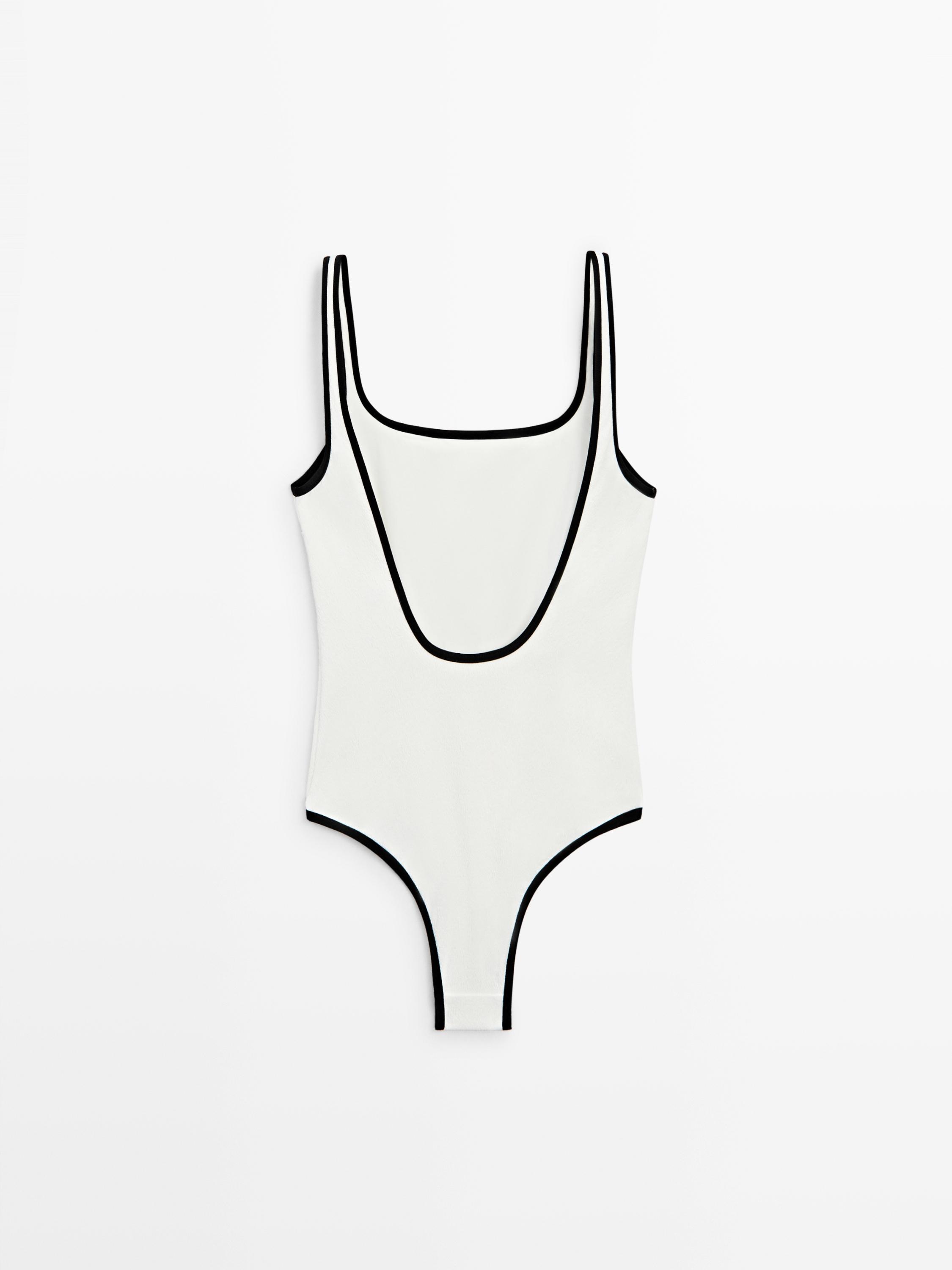 Contrast texture swimsuit — Off white