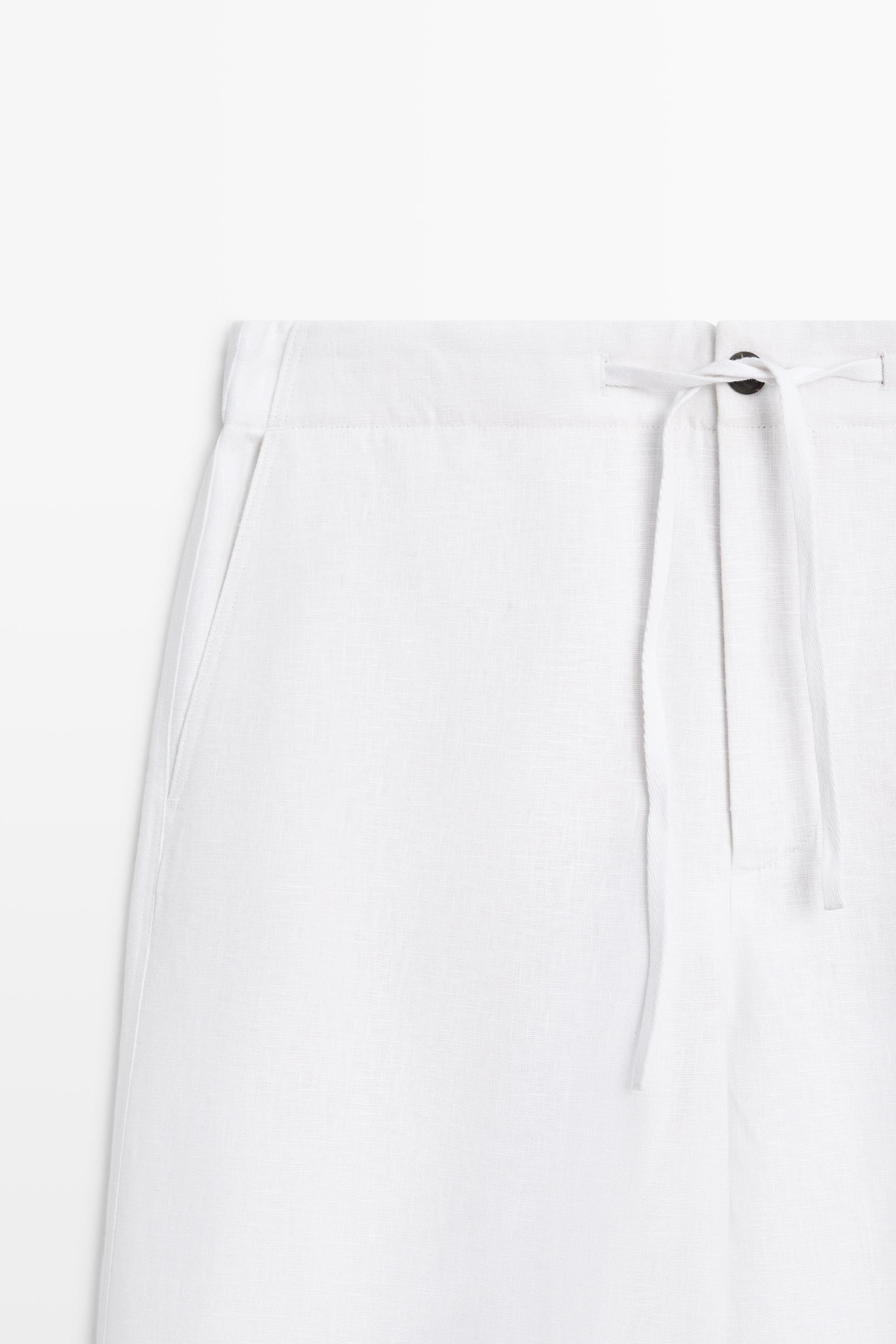 100% linen jogger-fit pants — WHITE