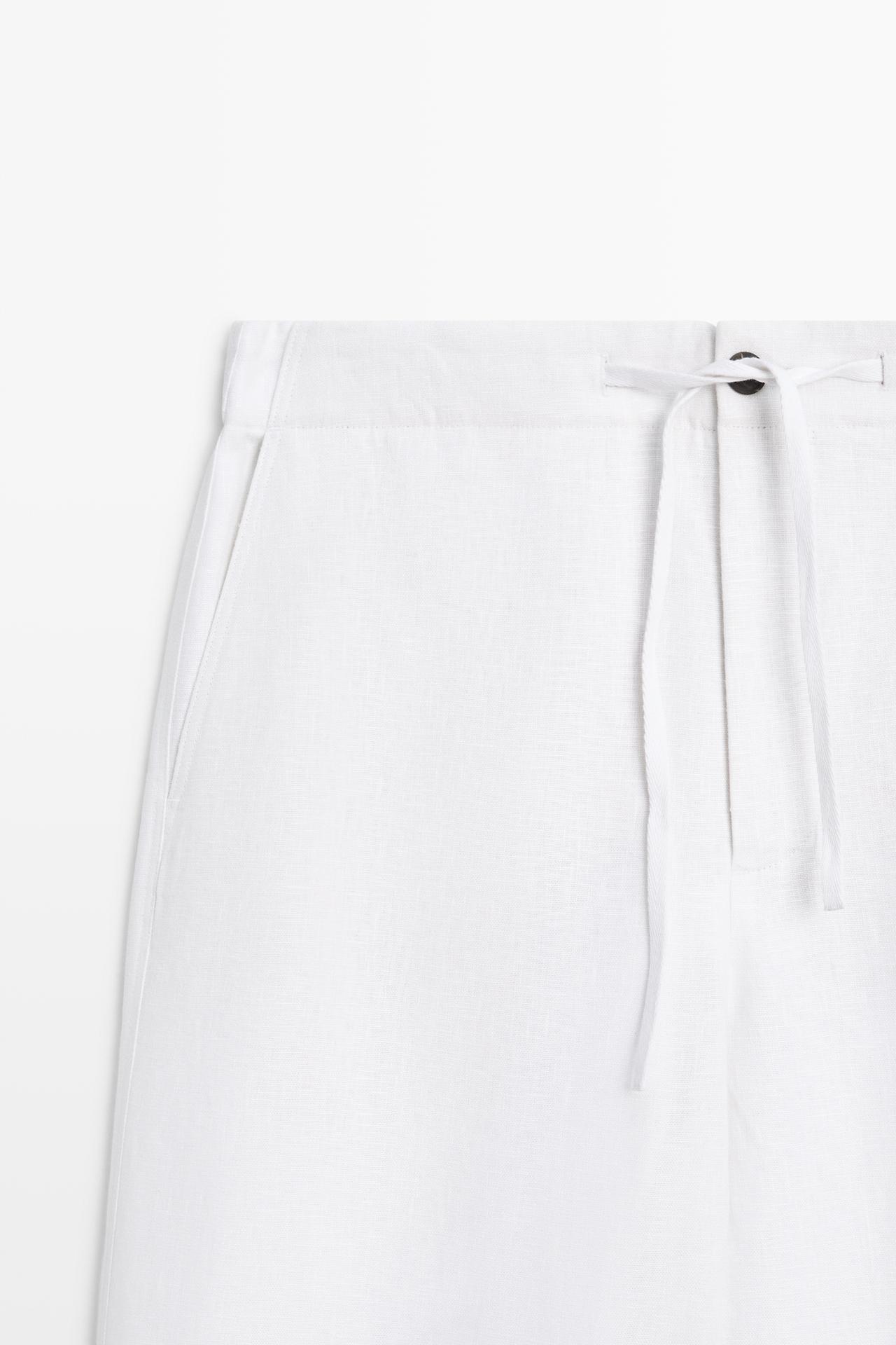 100% linen jogger-fit pants — WHITE