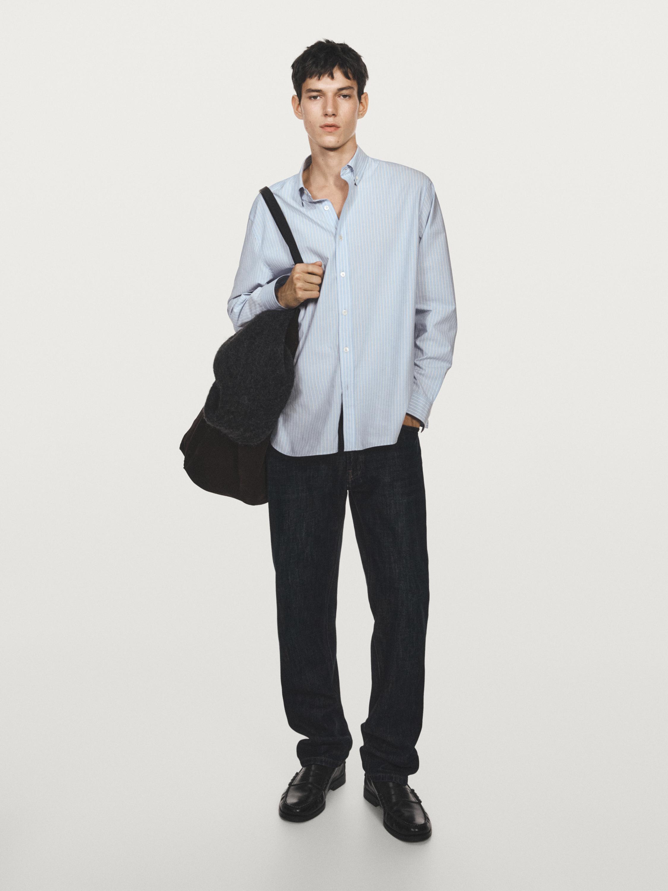 Regular fit striped poplin shirt