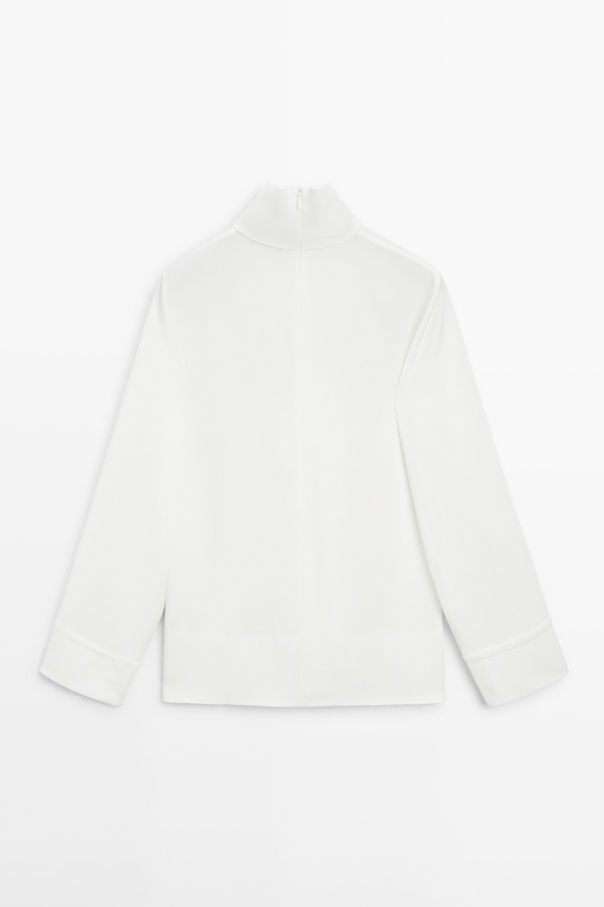 High neck blouse with hem detail — WHITE