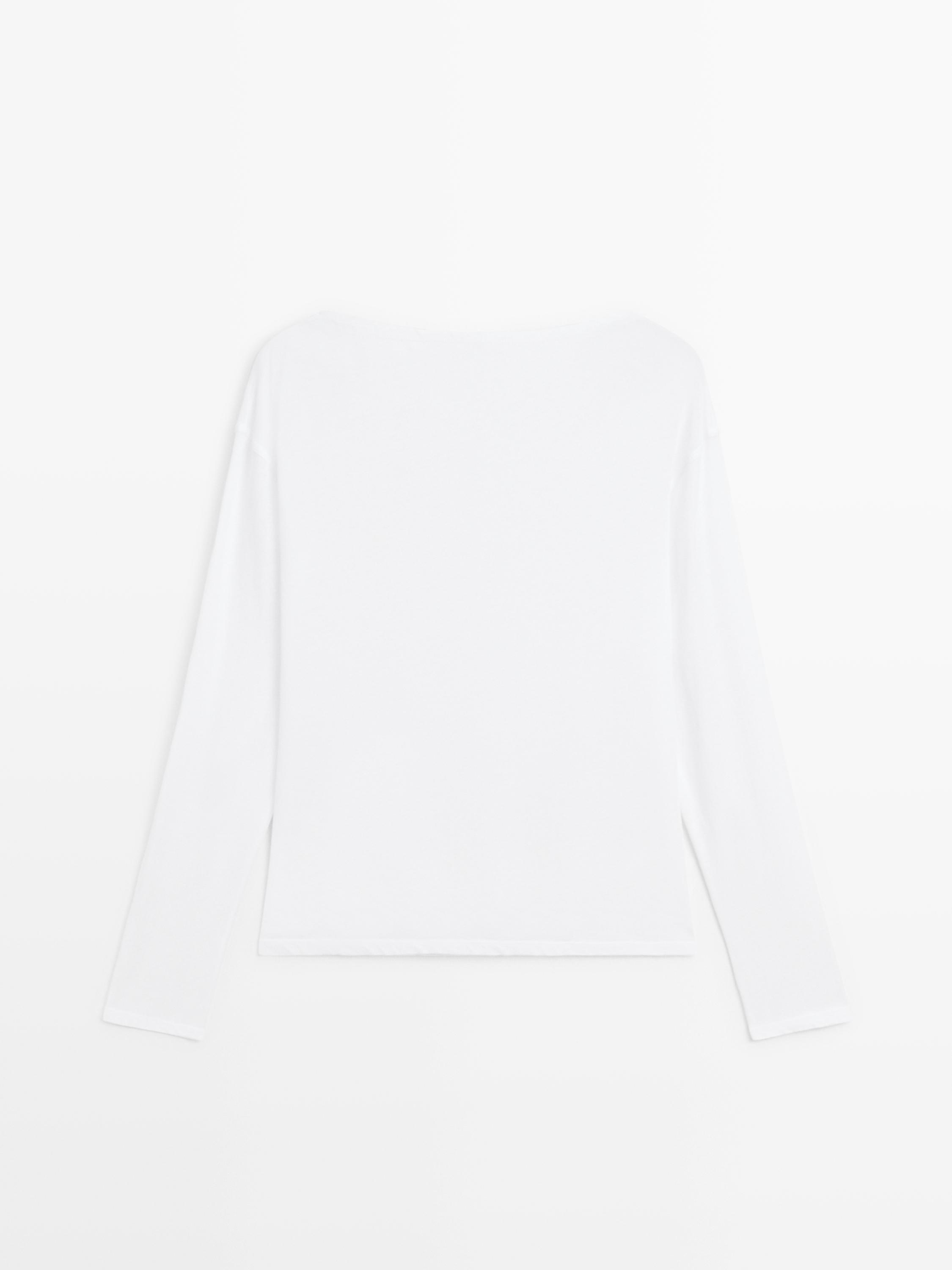 100% cotton boat neck T-shirt — WHITE
