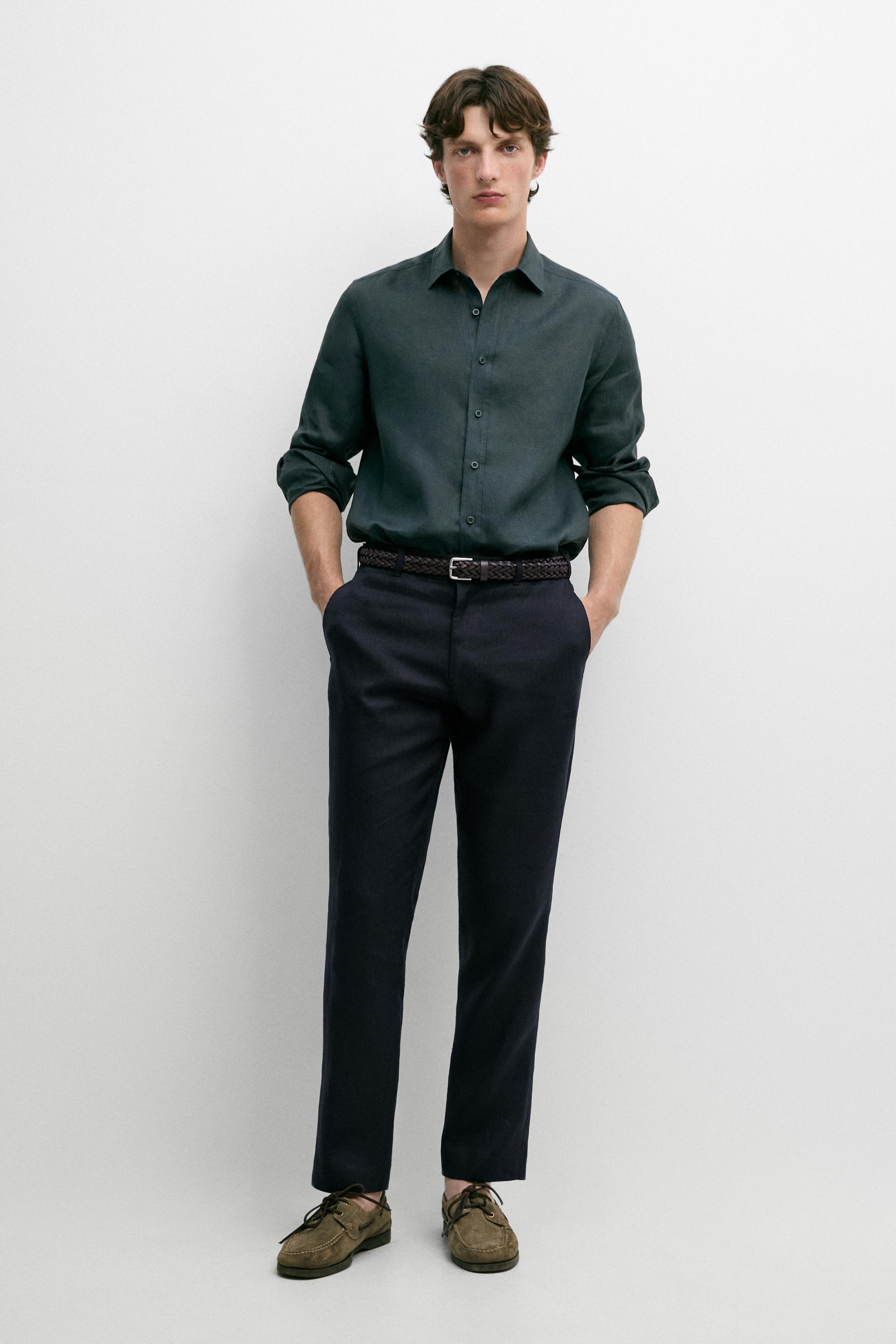 Tapered fit linen pants — NAVY BLUE