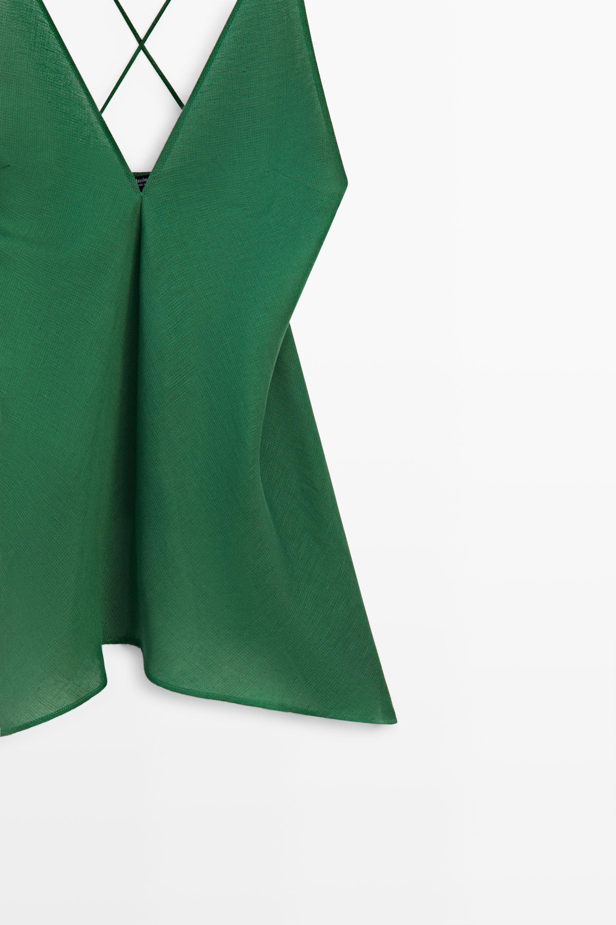 Asymmetric spaghetti strap top — BOTTLE GREEN