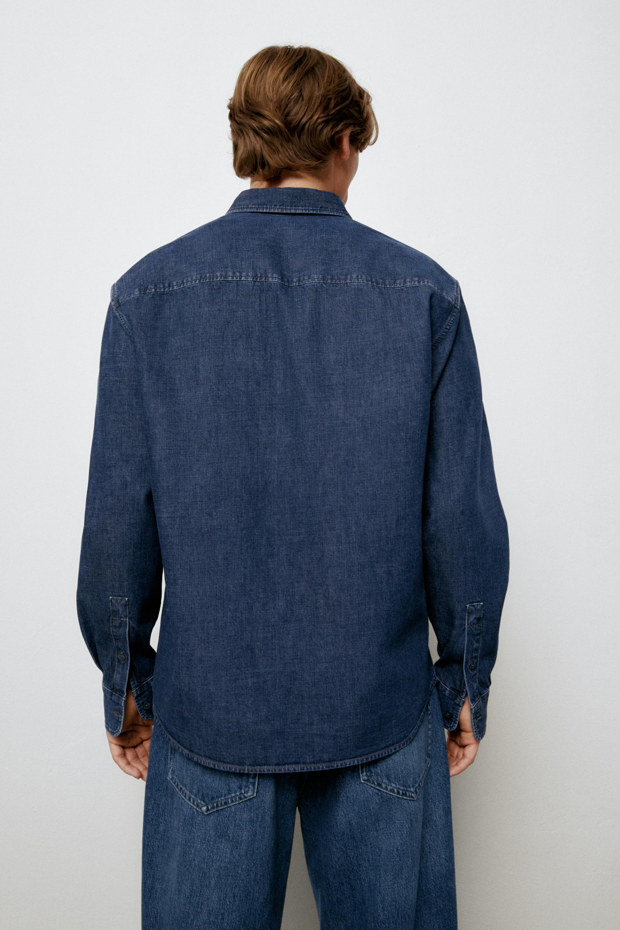 100% Cotton Regular Fit Denim Shirt — MEDIUM BLUE